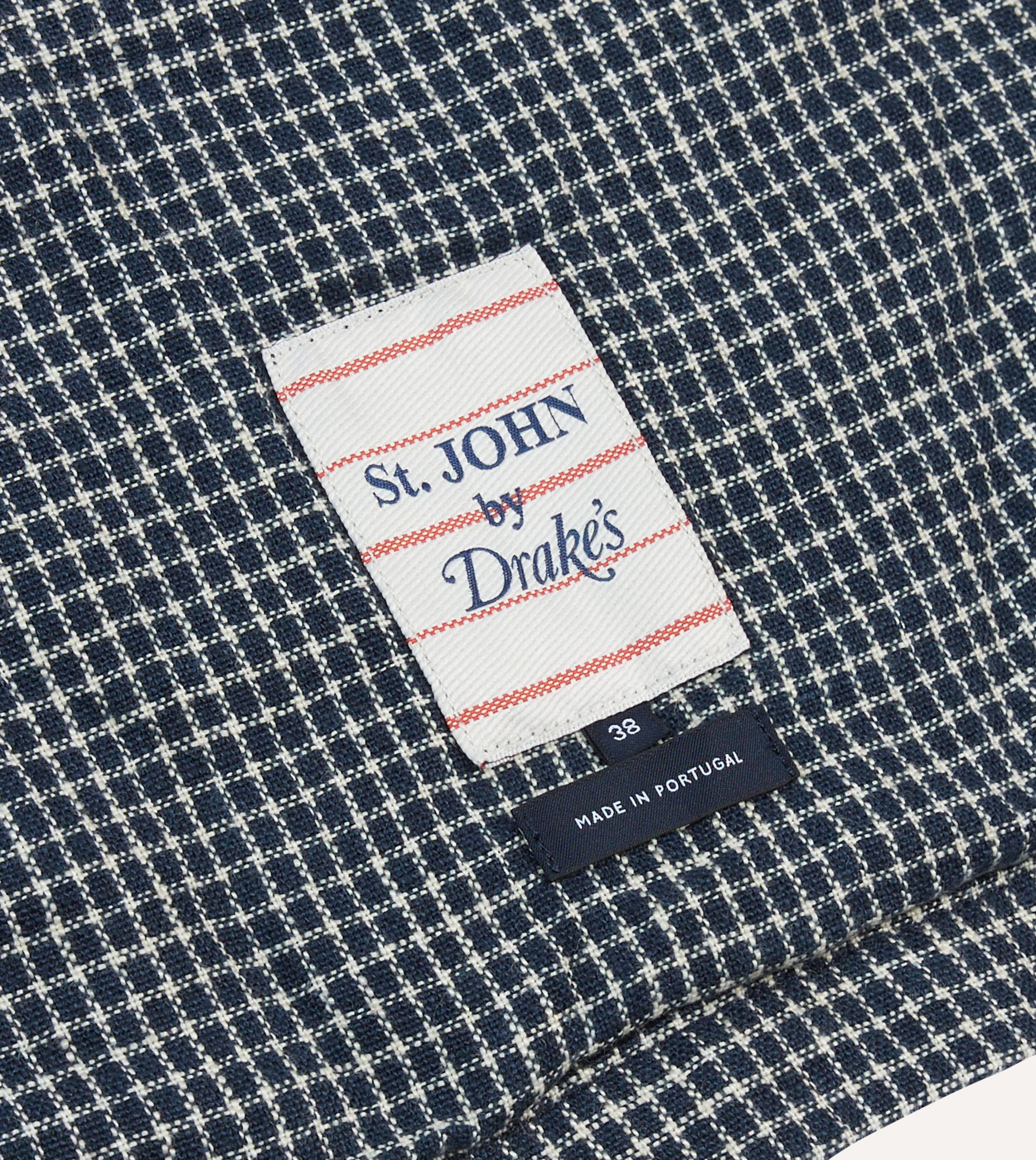 St. JOHN by Drake's Navy Check Linen Fatigue Jacket - Image 7