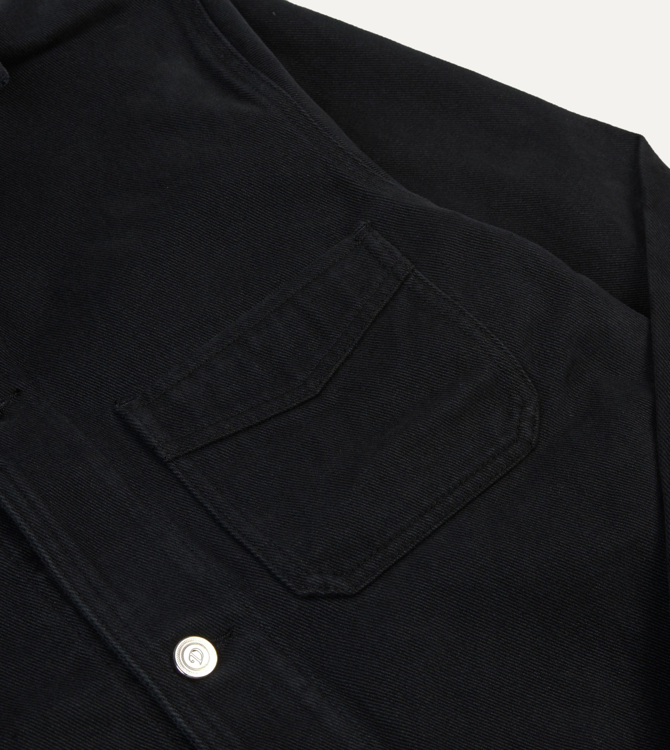 Black Heavy Twill Cotton Five-Pocket Chore Jacket - Image 4