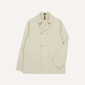 Ecru Cotton Double-Breasted Chore Coat