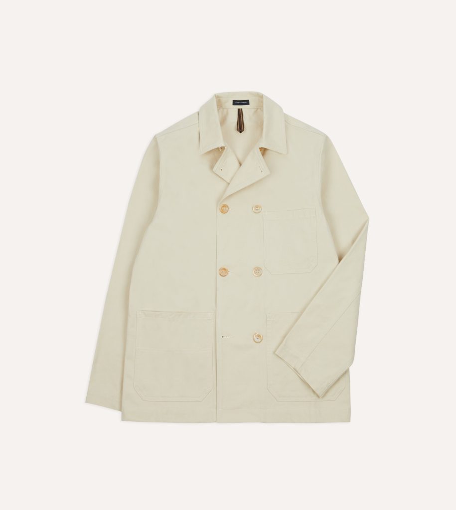 Ecru Cotton Double-Breasted Chore Coat