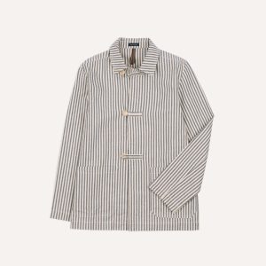 Blue and Ecru Stripe Cotton-Linen Deck Chore Jacket