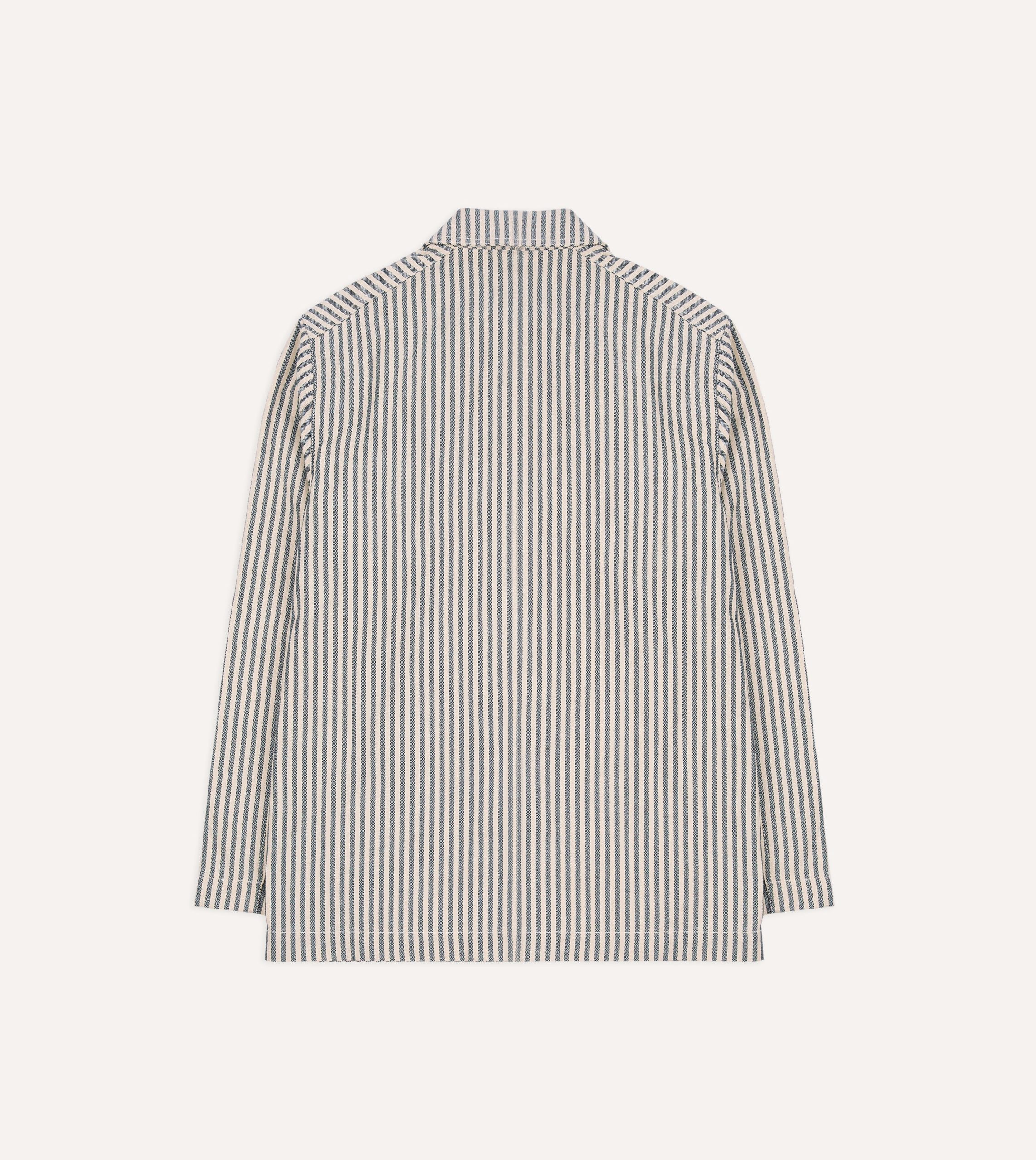 Blue and Ecru Stripe Cotton-Linen Deck Chore Jacket - Image 7