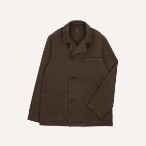 Brown Cotton Double-Breasted Chore Coat