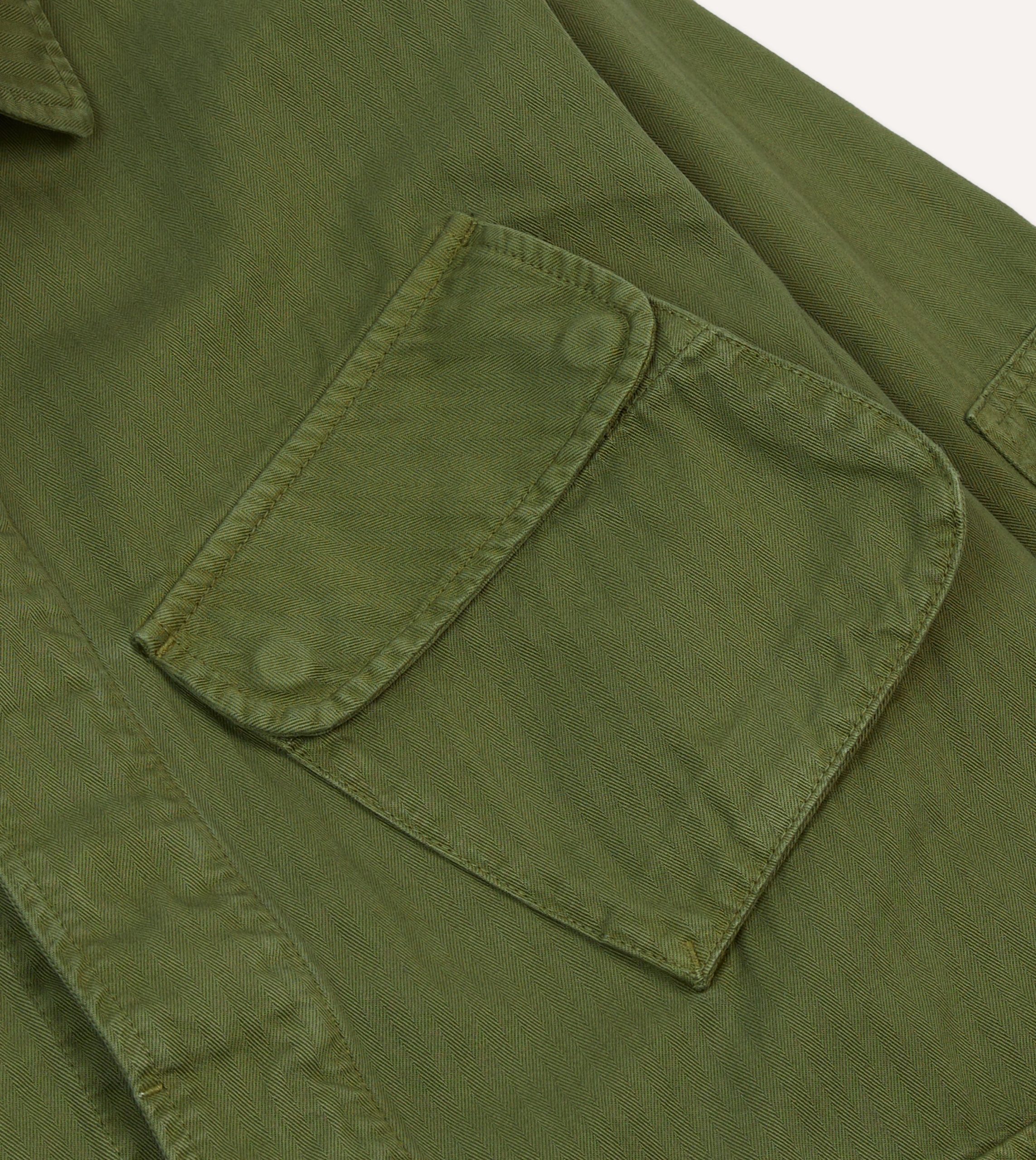 Olive Herringbone Cotton Jungle Jacket - Image 4
