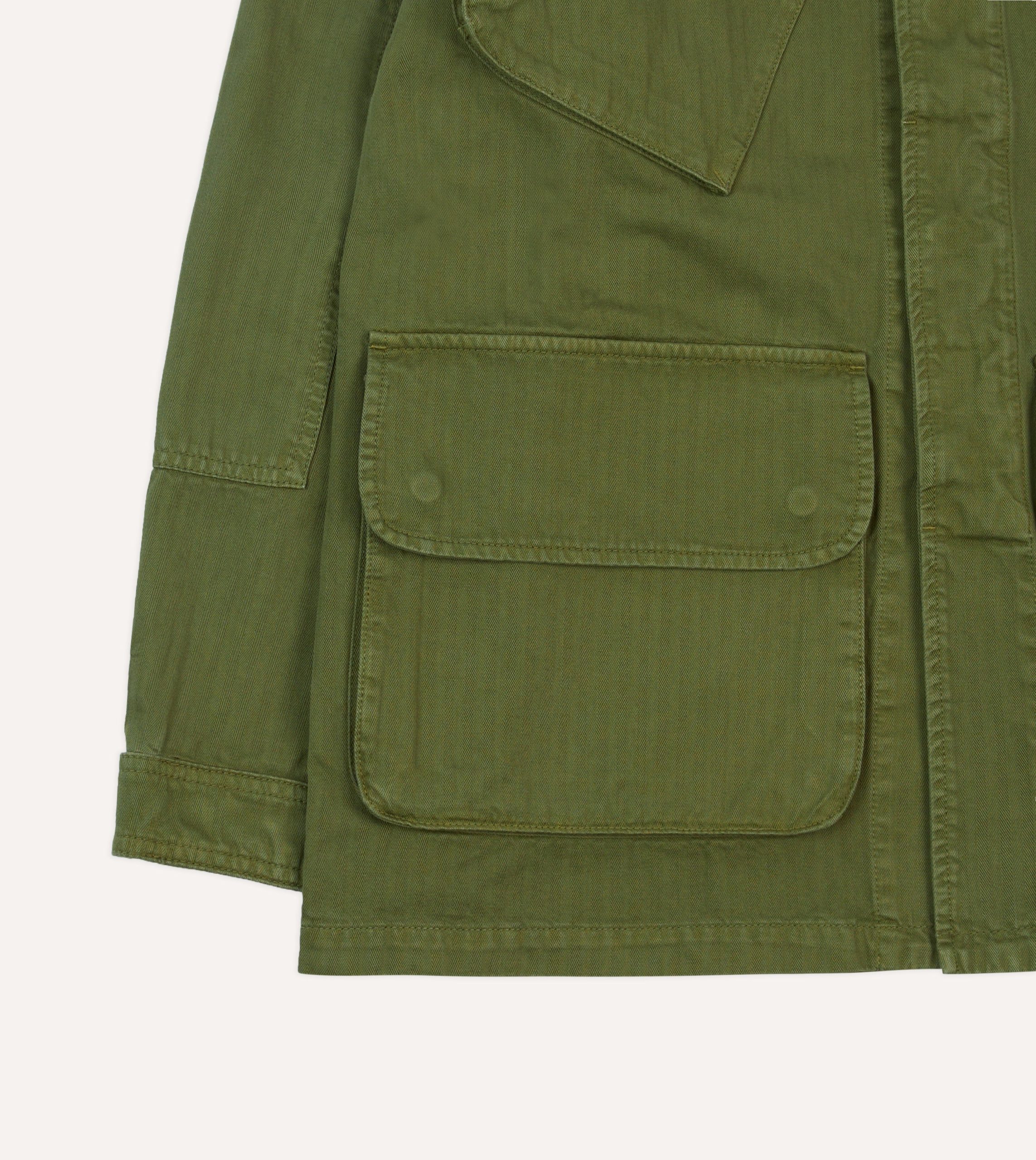 Olive Herringbone Cotton Jungle Jacket - Image 7