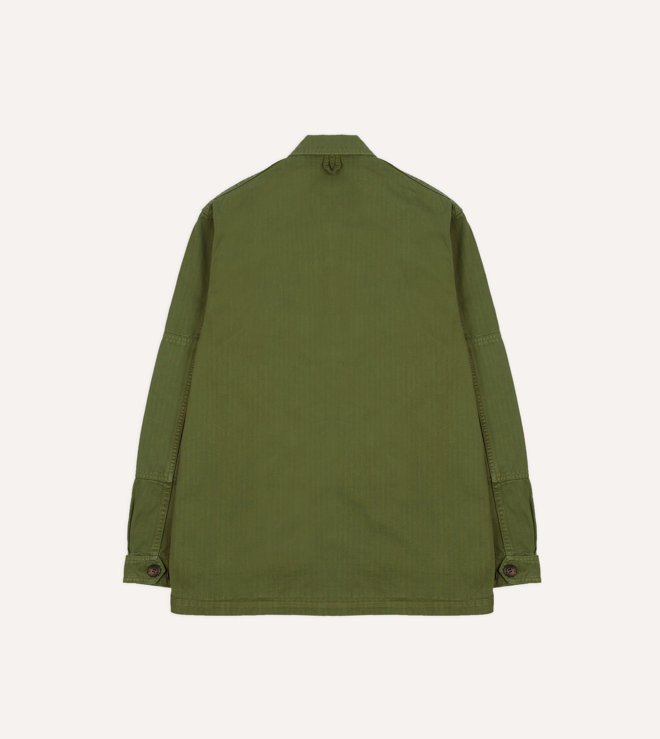 Olive Herringbone Cotton Jungle Jacket - Image 9