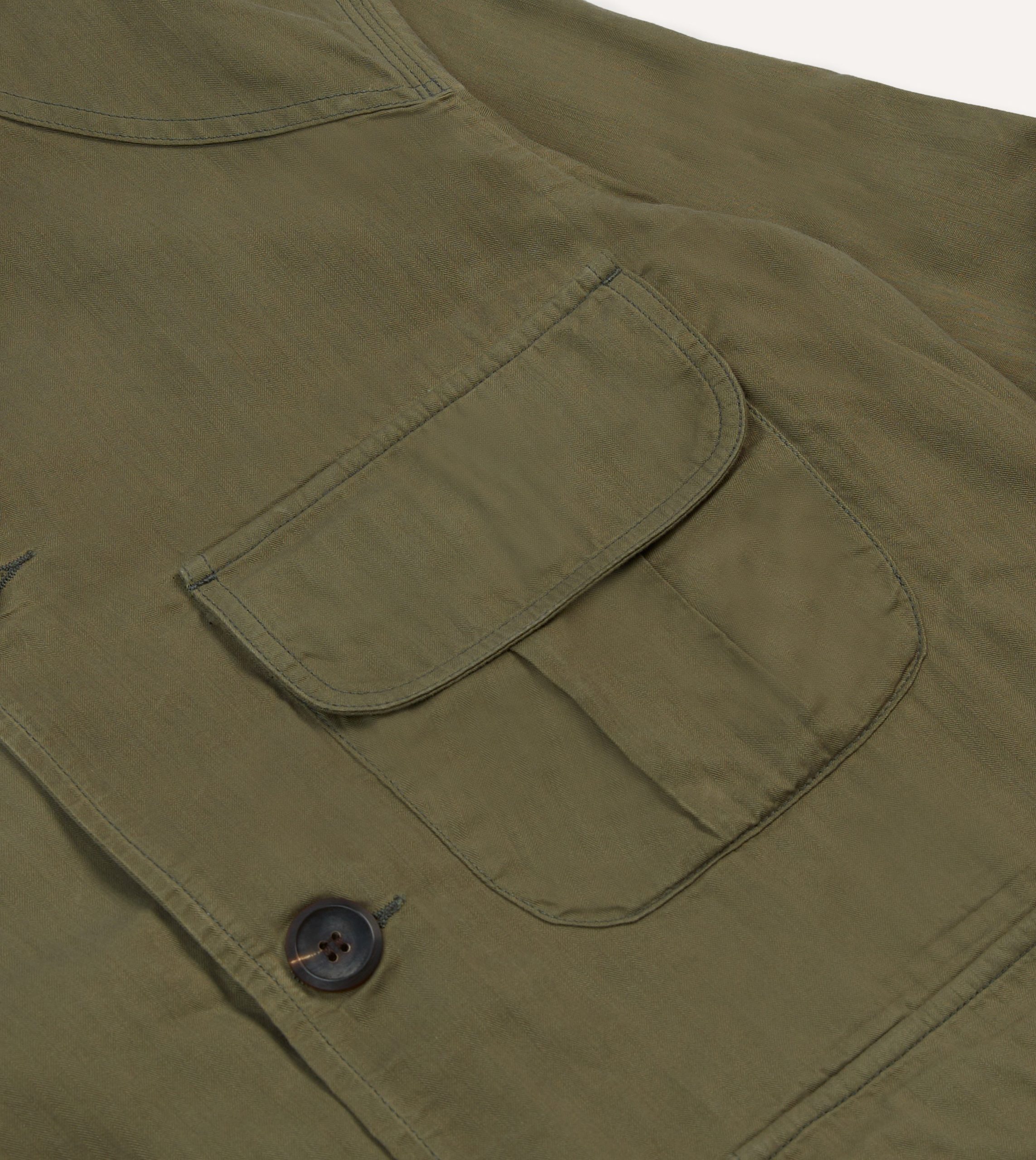 Olive Green Waxed Cotton Canvas Chasseur Jacket - Image 4