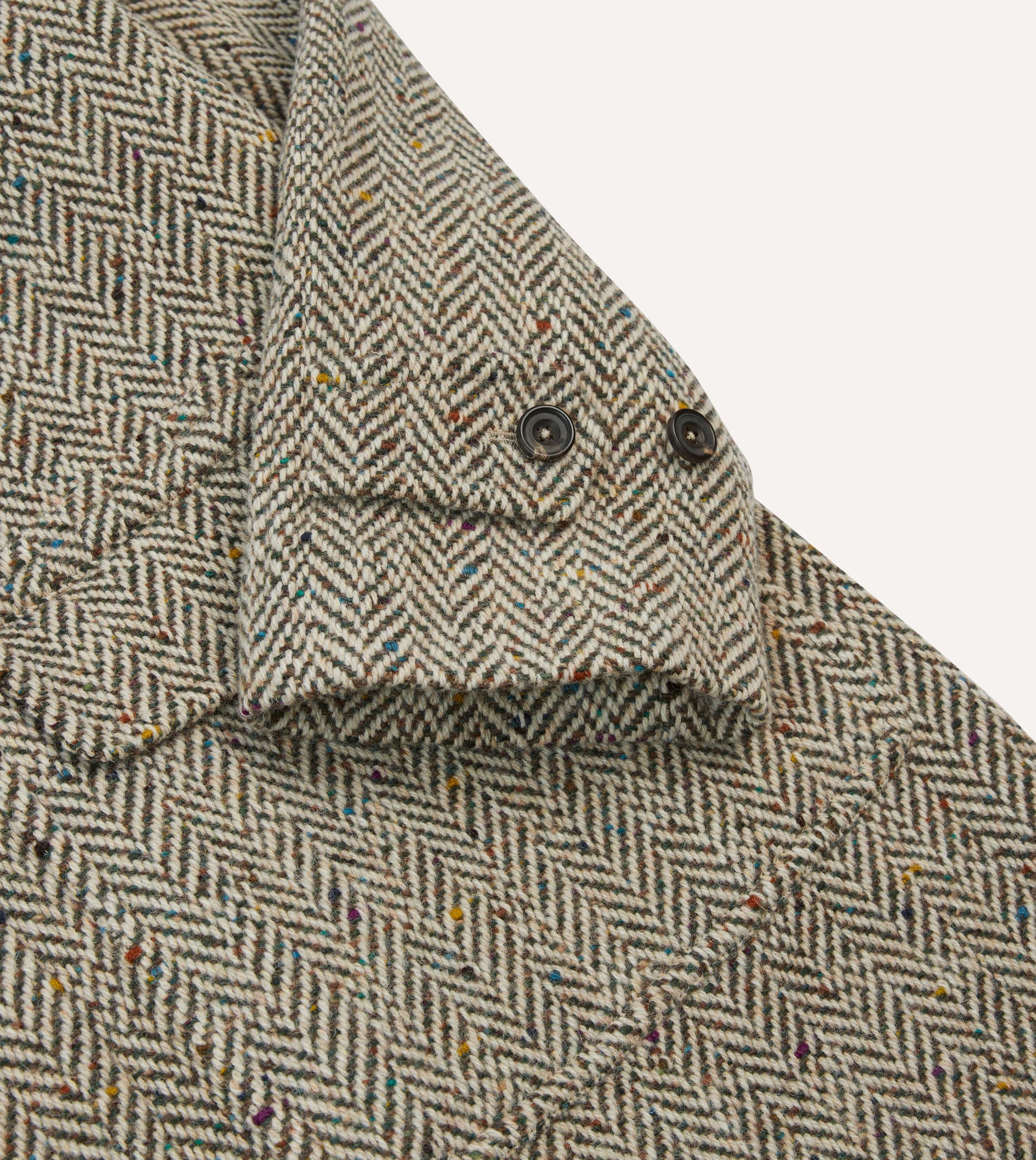 Taupe Herringbone Flecked Wool Raglan Coat - Image 4