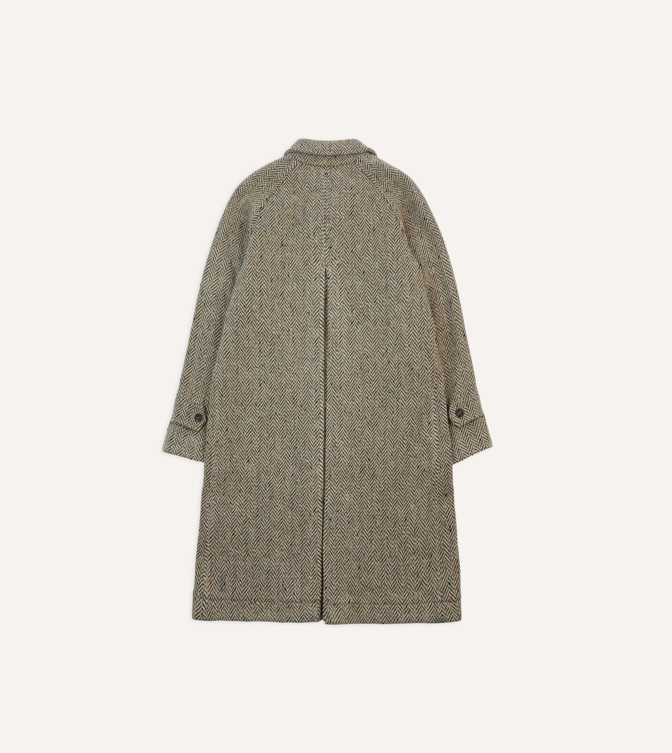 Taupe Herringbone Flecked Wool Raglan Coat - Image 8