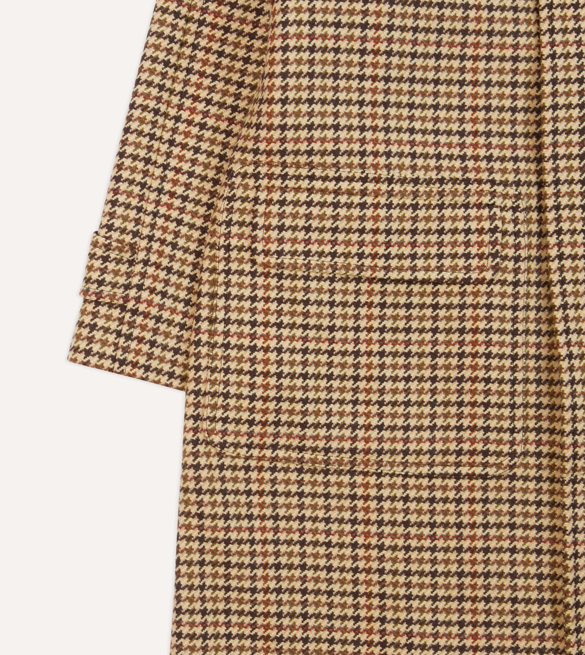 Brown Houndstooth Check Wool Raglan Coat - Image 5