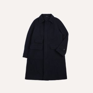 Navy Donegal Wool Raglan Coat