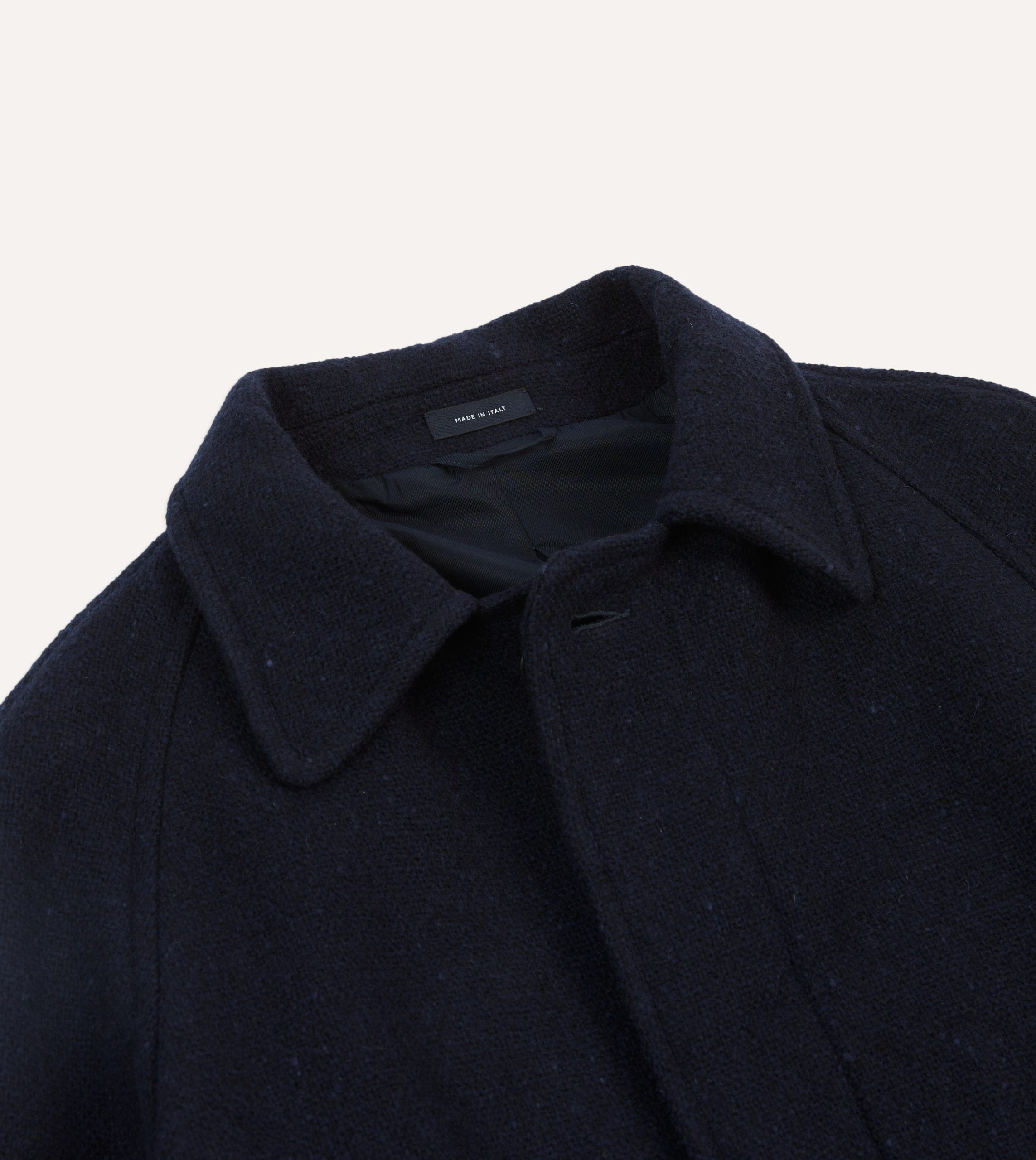 Navy Donegal Wool Raglan Coat - Image 3