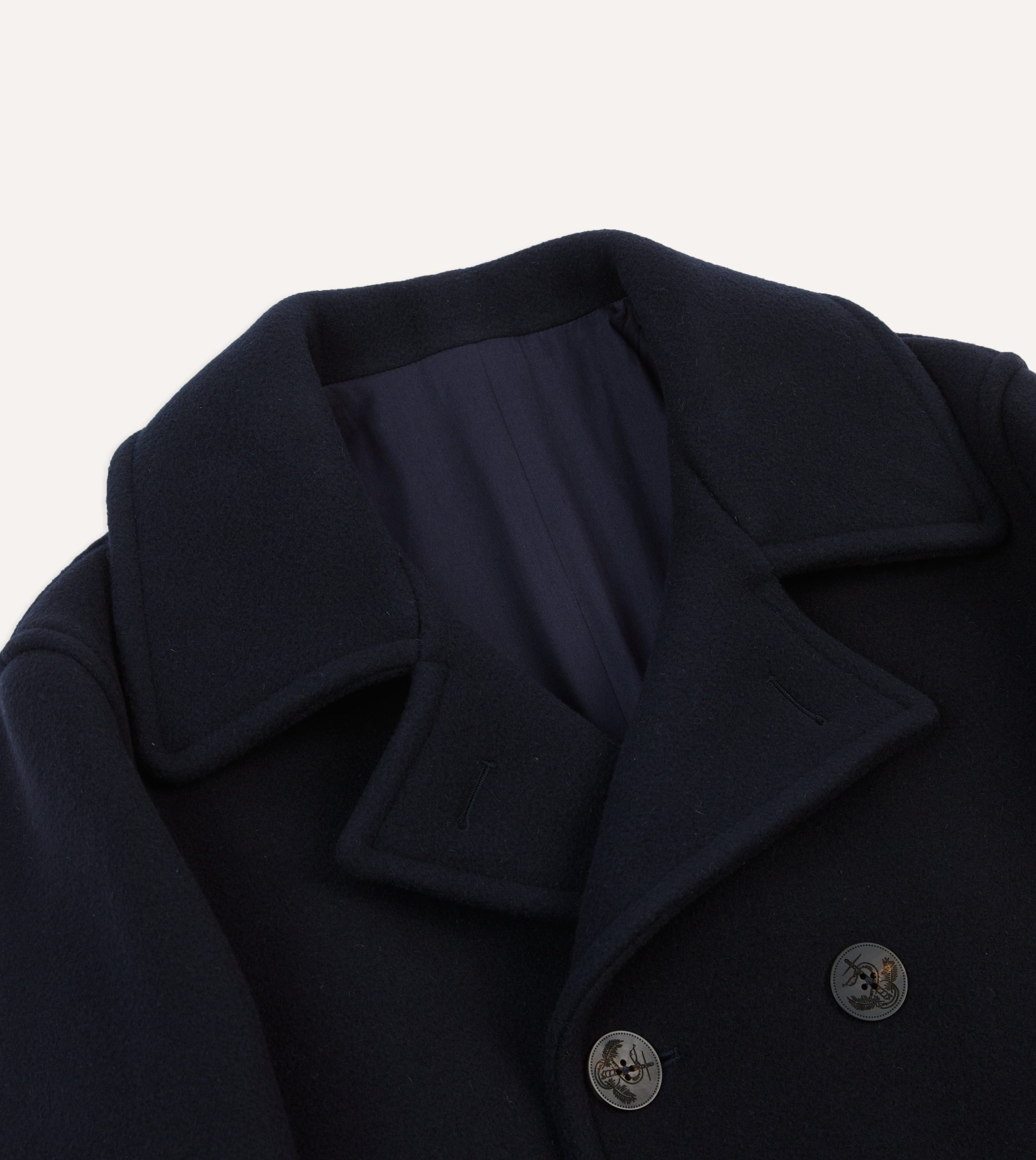 Navy Wool Double-Breasted Peacoat - Image 3