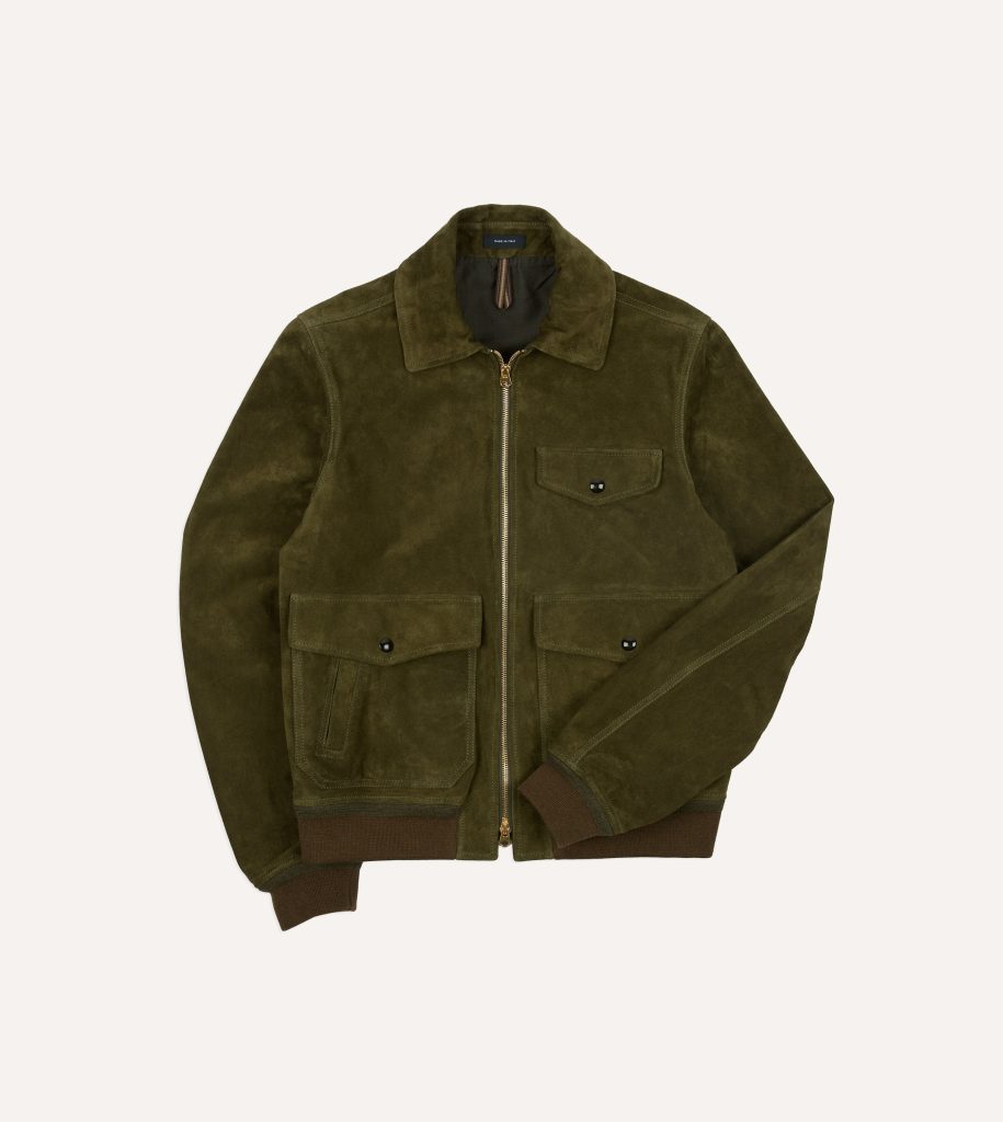 Green Heavyweight Suede A-2 Bomber Jacket