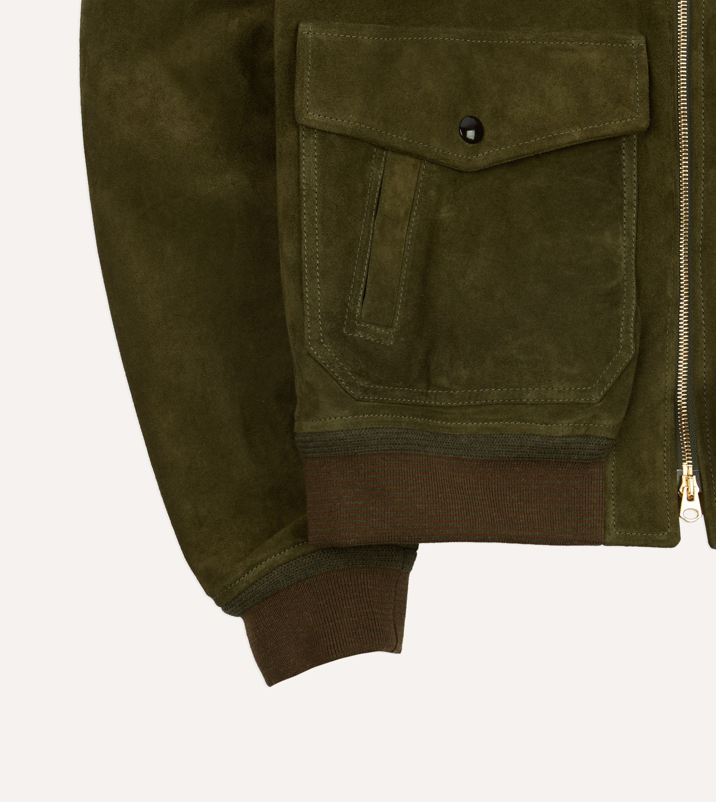 Green Heavyweight Suede A-2 Bomber Jacket - Image 6
