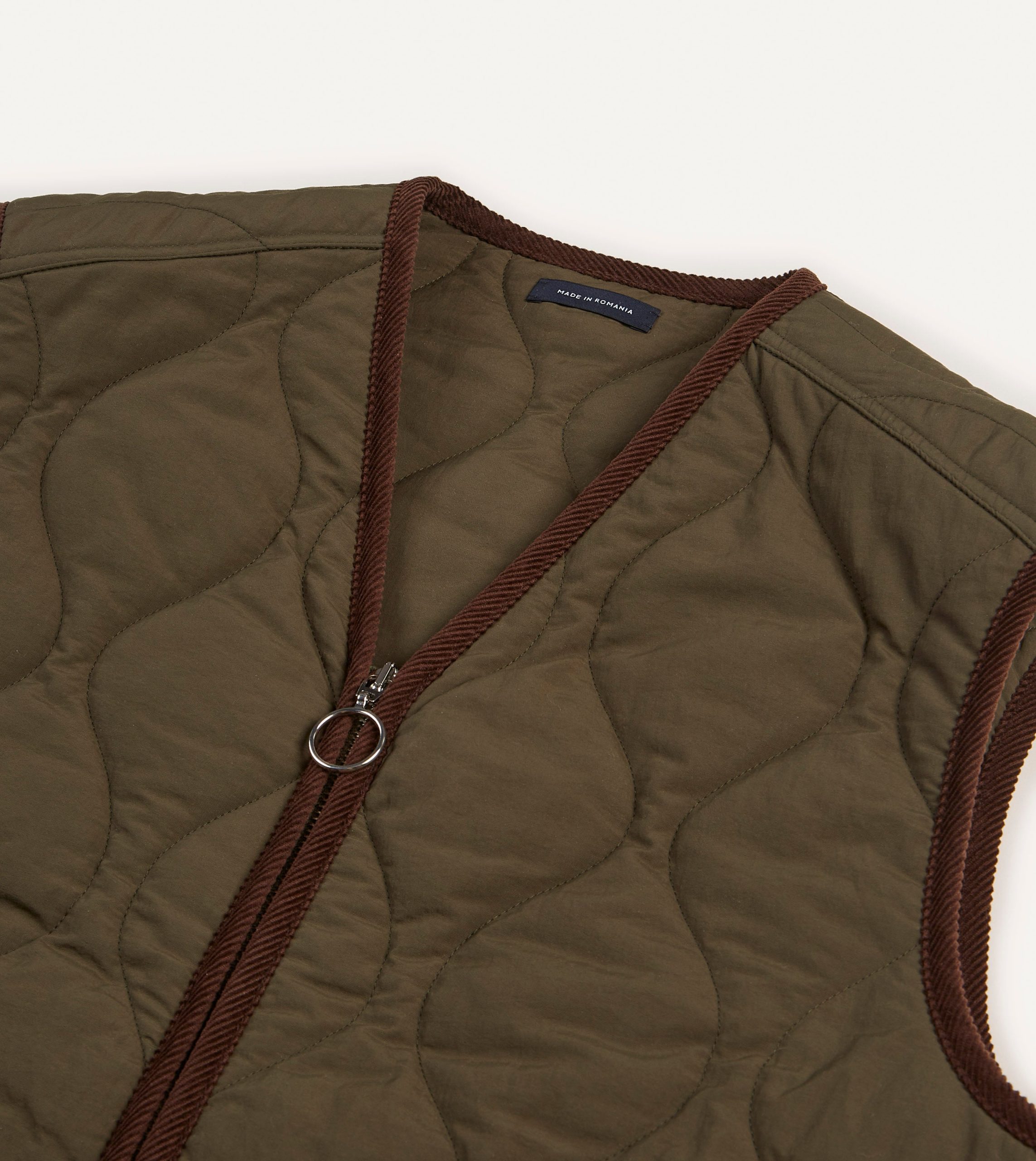 Olive Quilted Nylon Zip Vest - Image 3