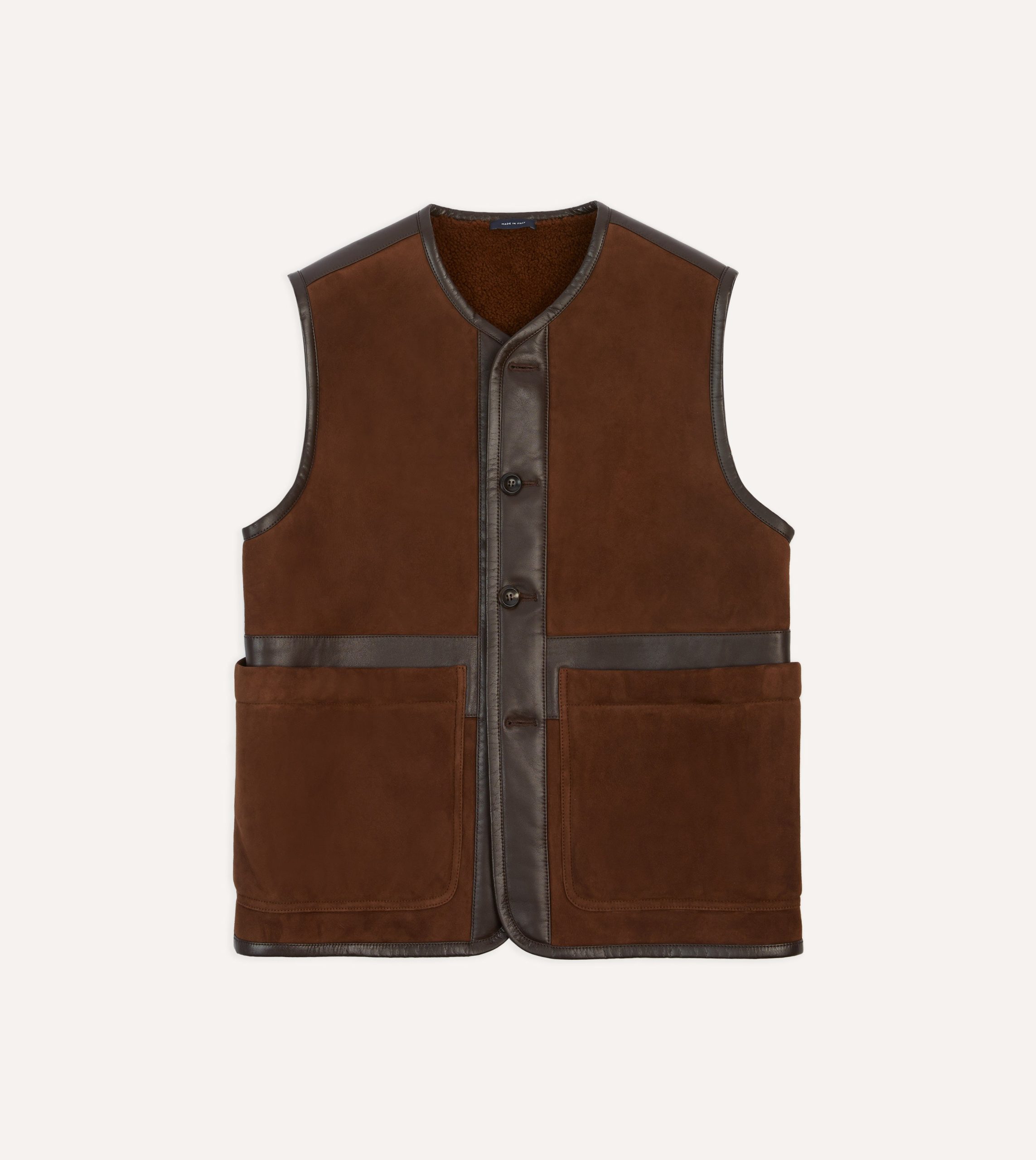 Dark Brown Suede Shearling Vest