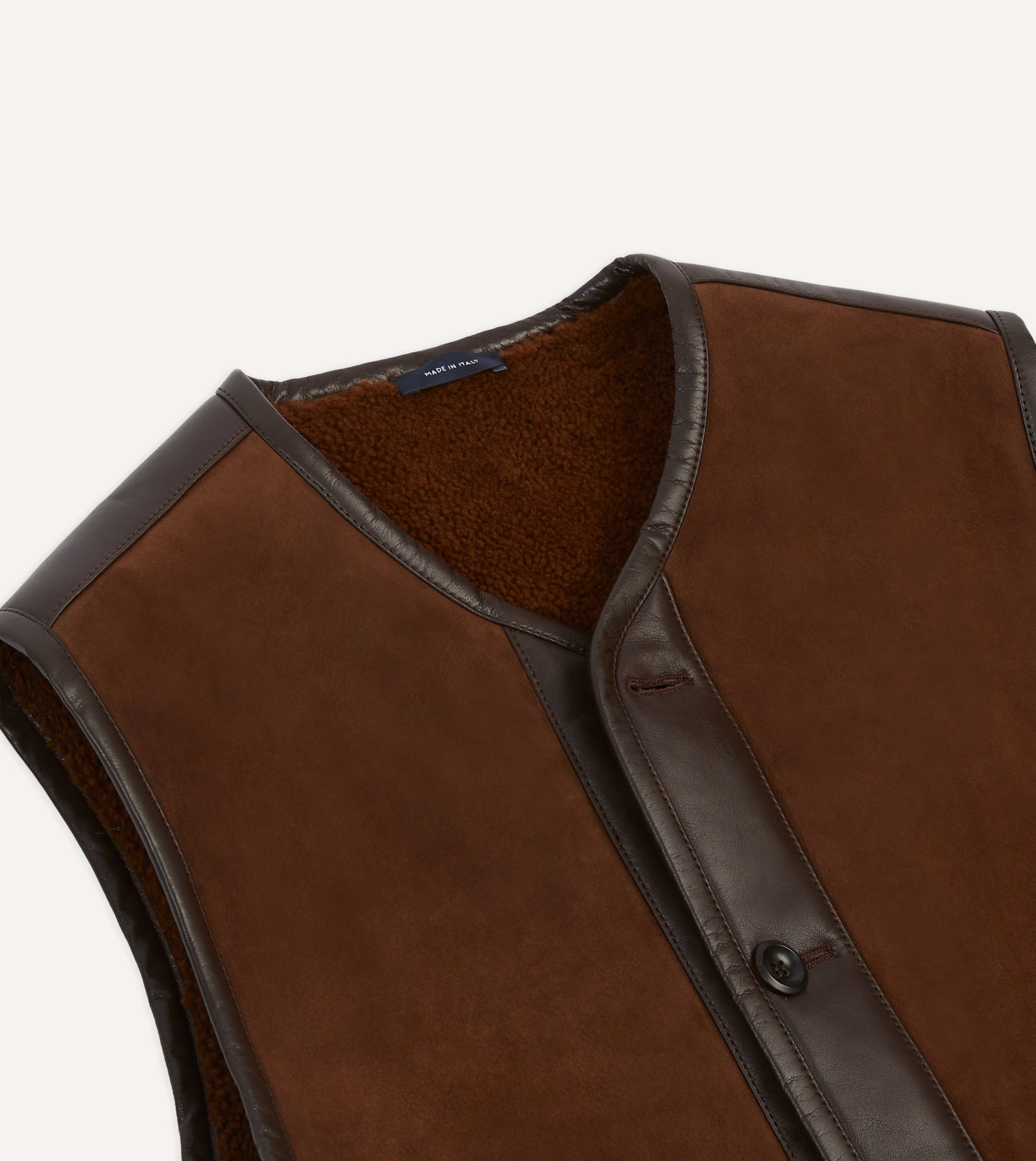Dark Brown Suede Shearling Vest - Image 3