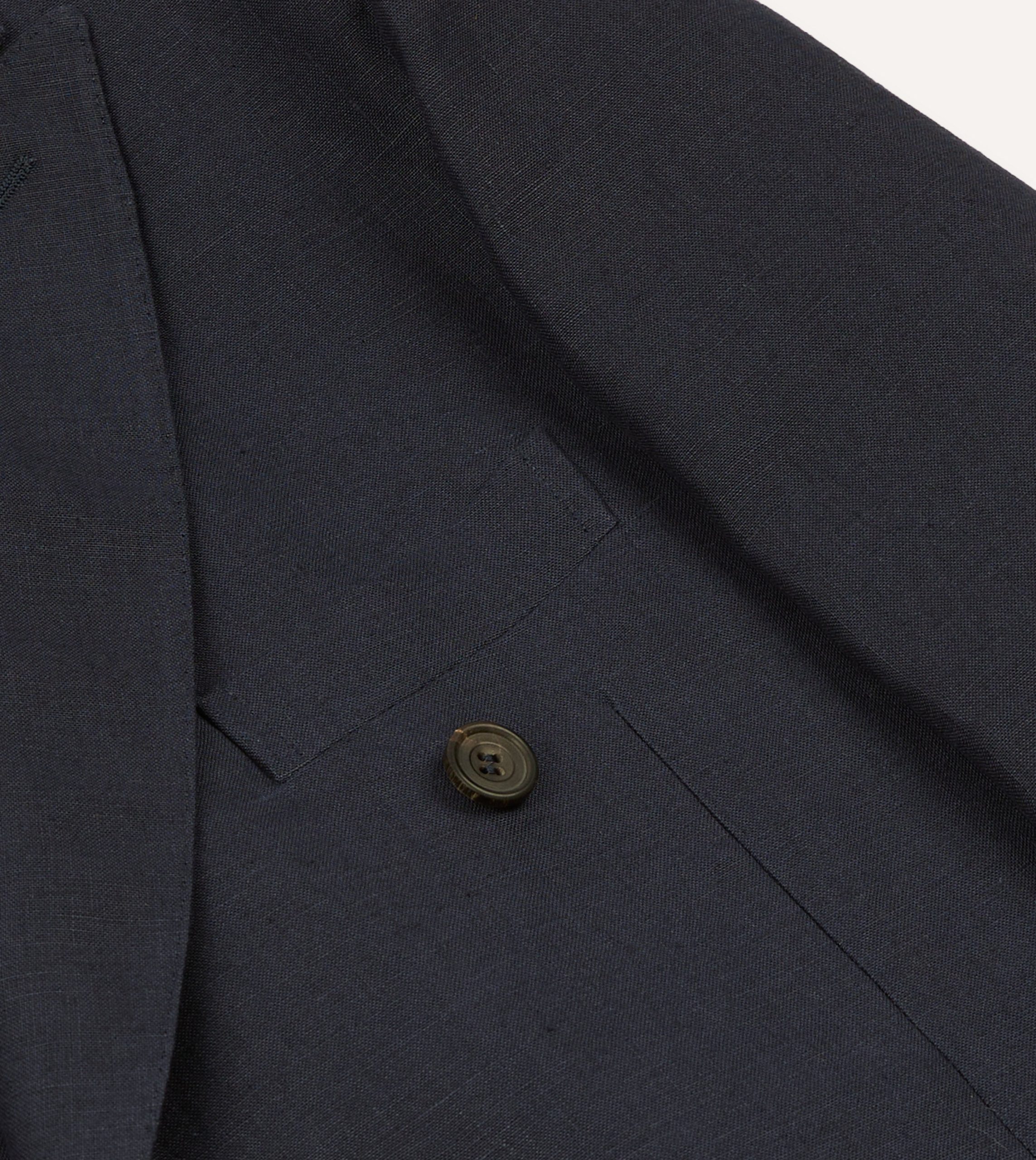 Navy Linen Double-Breasted Tailored Jacket - Image 4