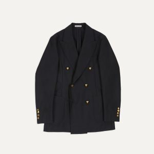 Navy Wool-Mohair Double-Breasted Travel Blazer