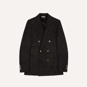 Black Tussah Silk Double-Breasted Evening Jacket
