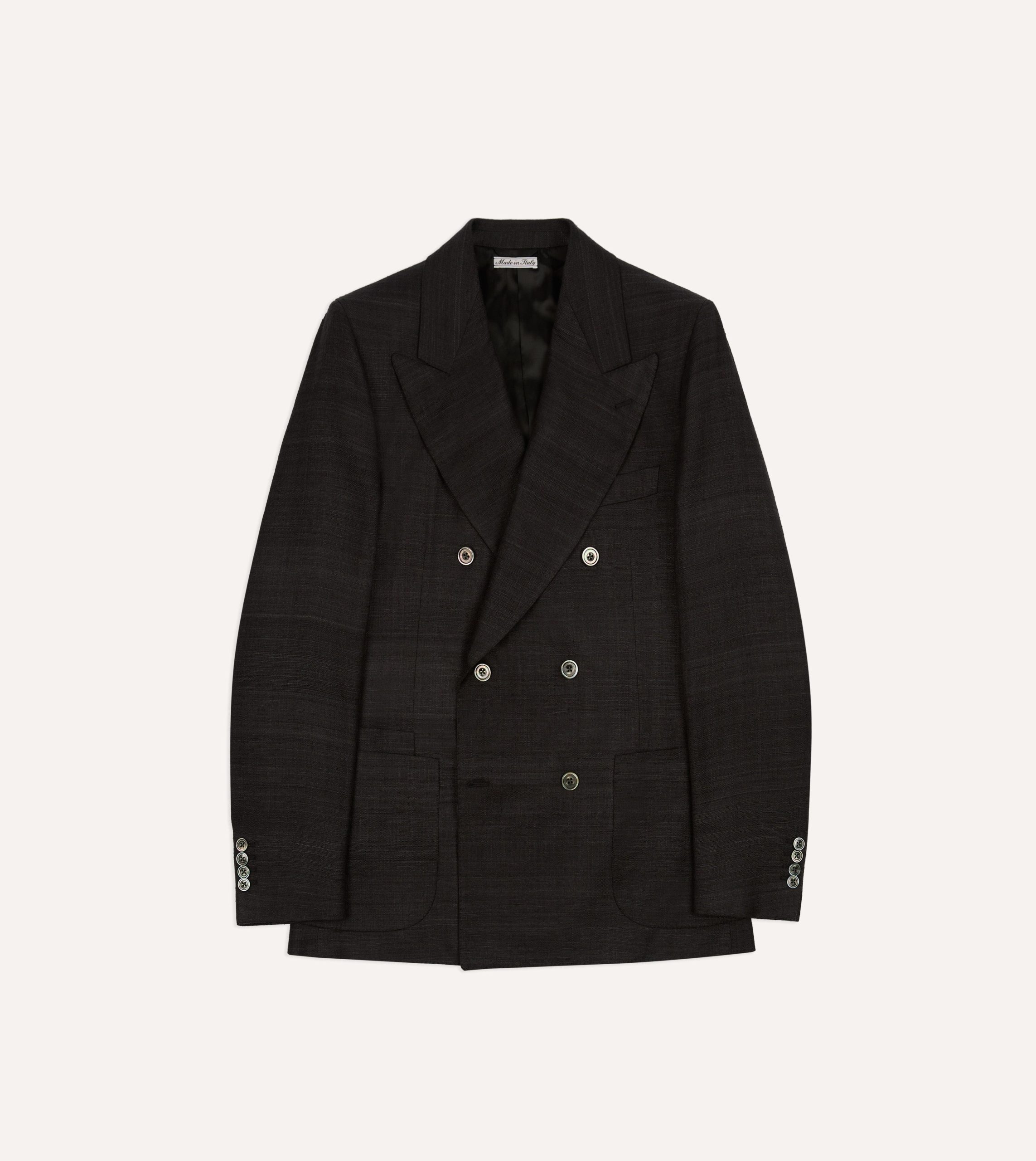 Black Tussah Silk Double-Breasted Evening Jacket