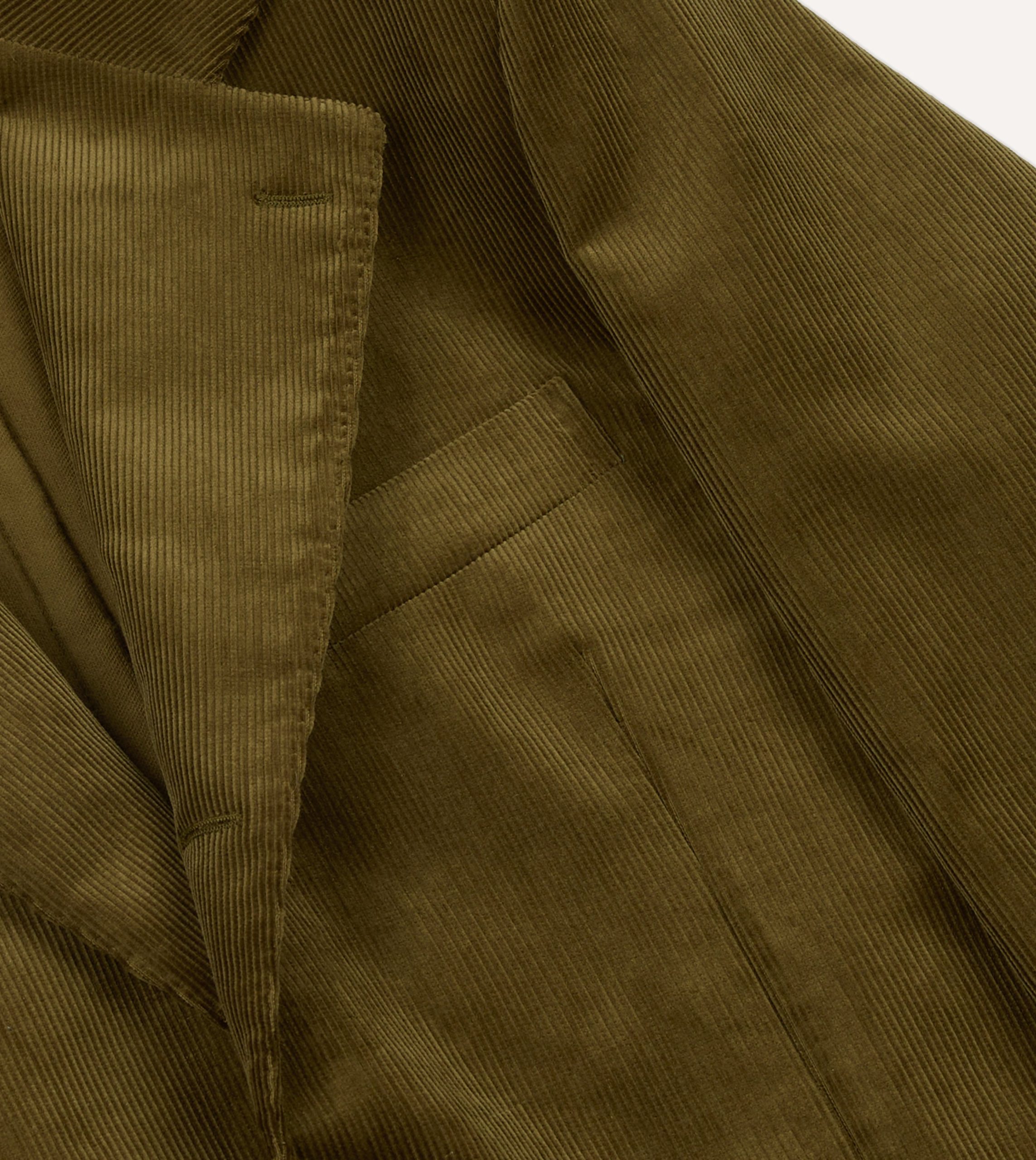 Olive Green Mid-Wale Cotton Corduroy Tailored?Jacket - Image 4