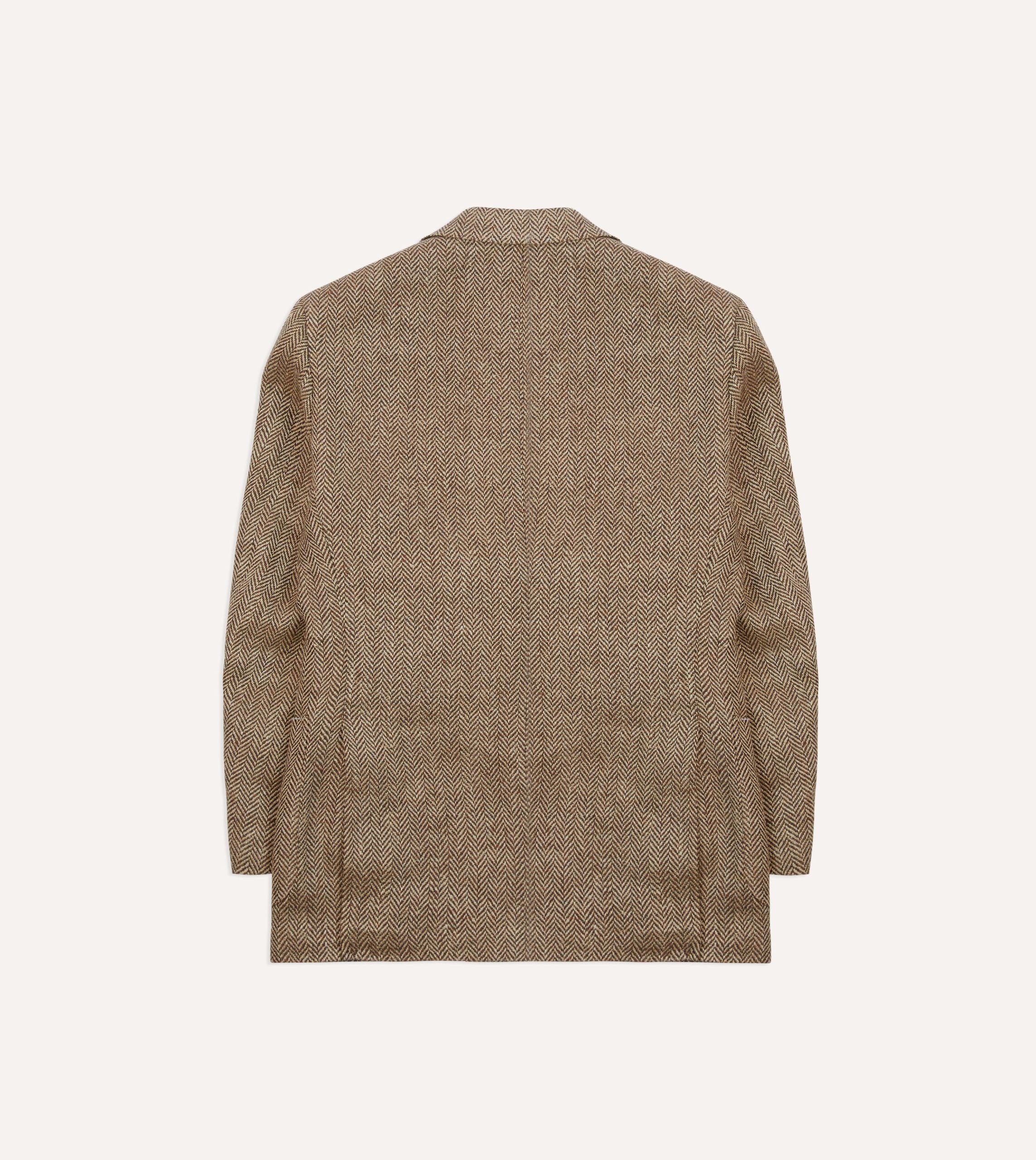 Brown Herringbone Linen-Silk Blazer - Image 8