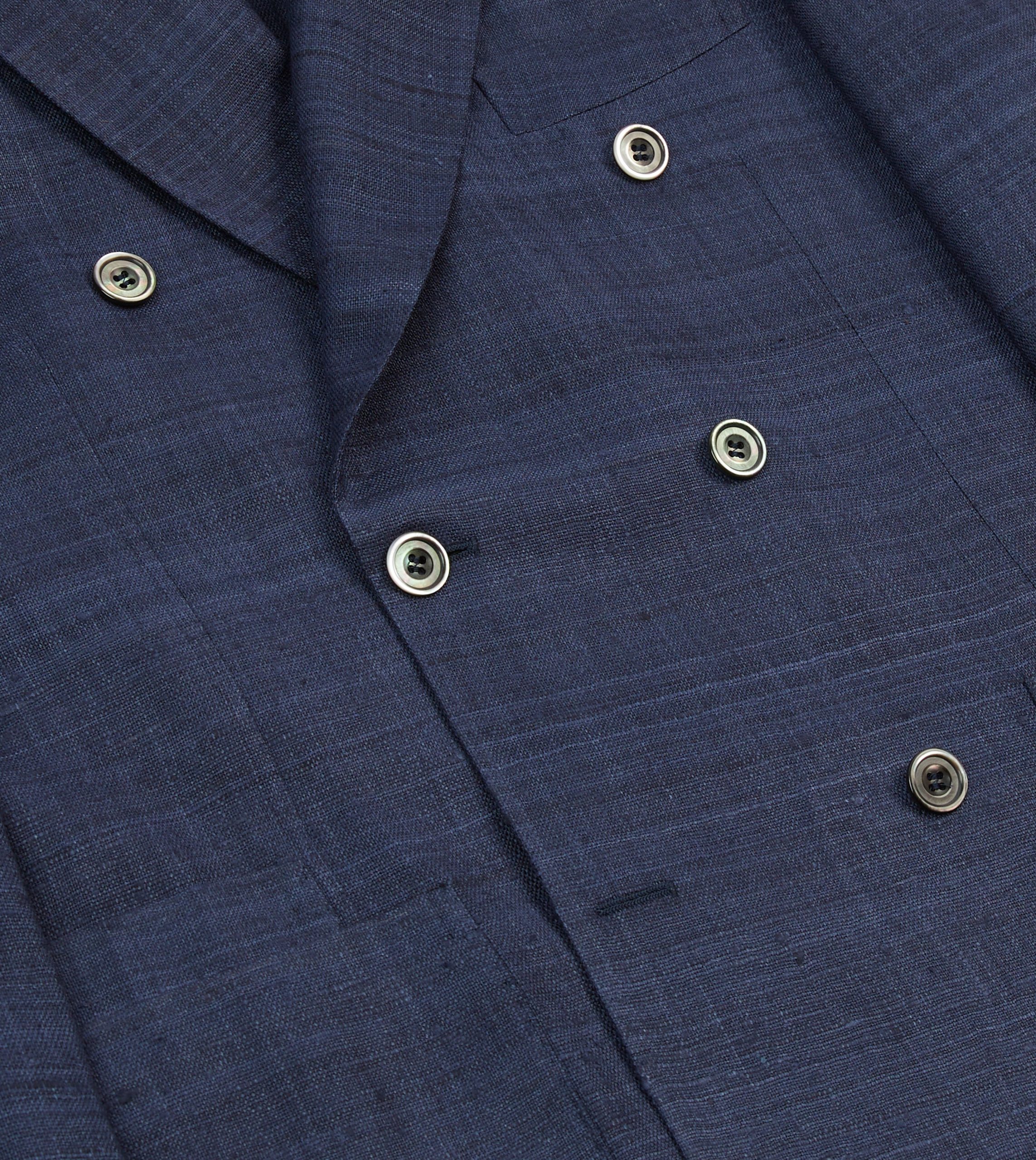 Navy Tussah Silk Double-Breasted Tailored Jacket - Image 5