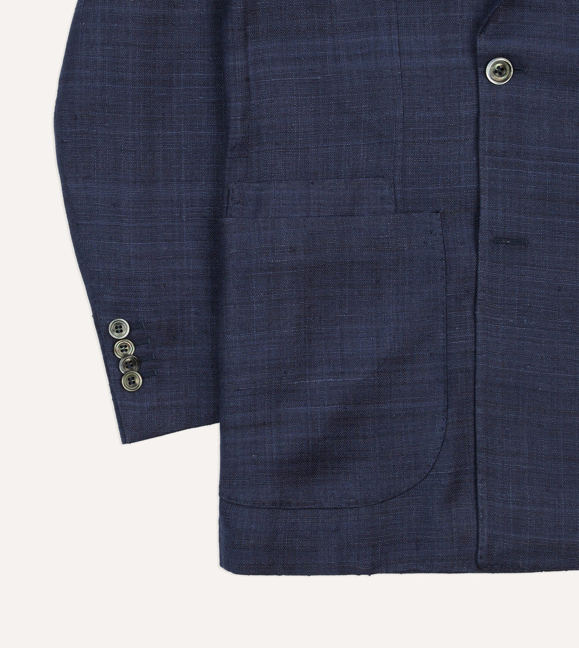 Navy Tussah Silk Double-Breasted Tailored Jacket - Image 6