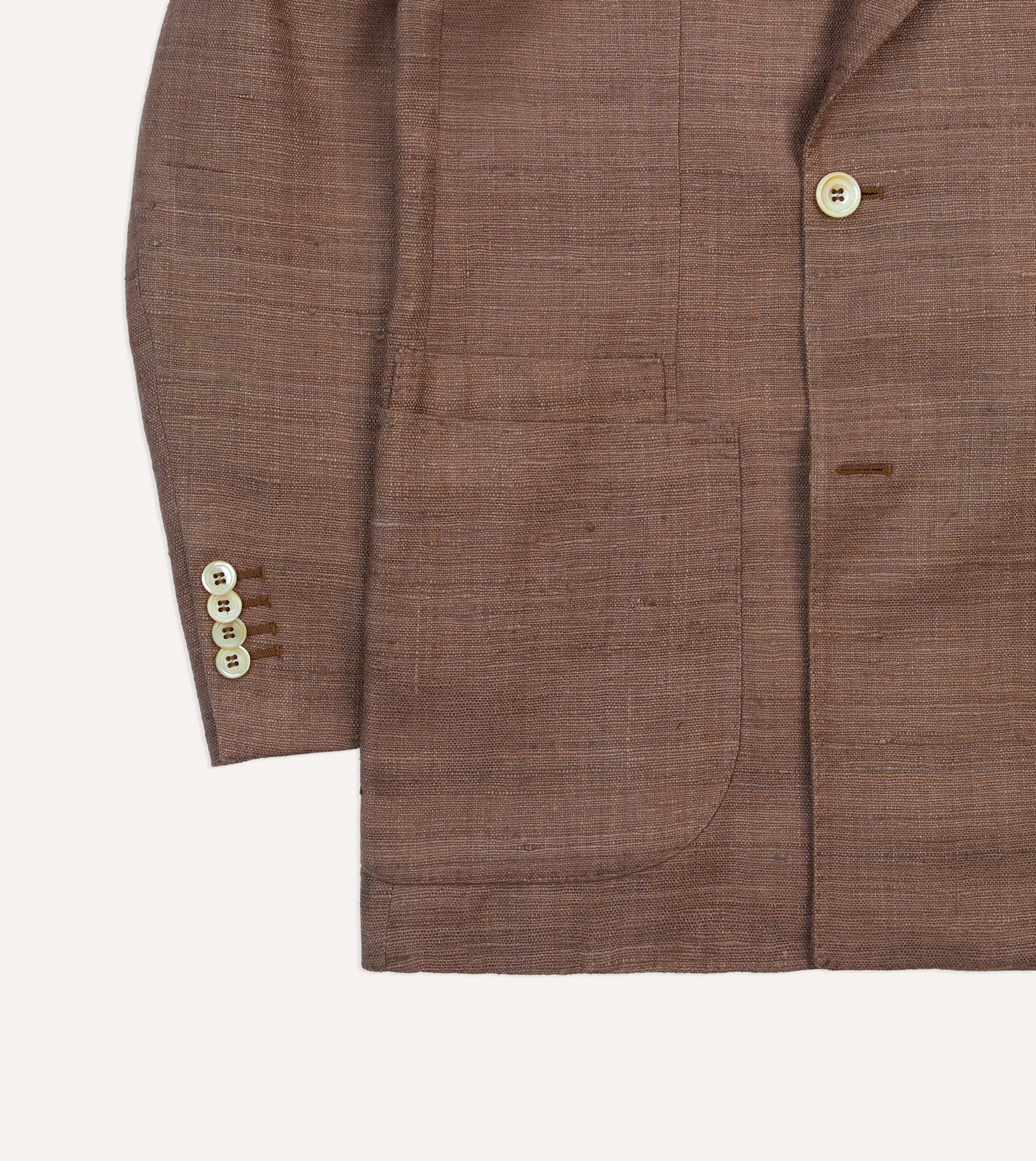 Brown Tussah Silk Double-Breasted Tailored Jacket - Image 6
