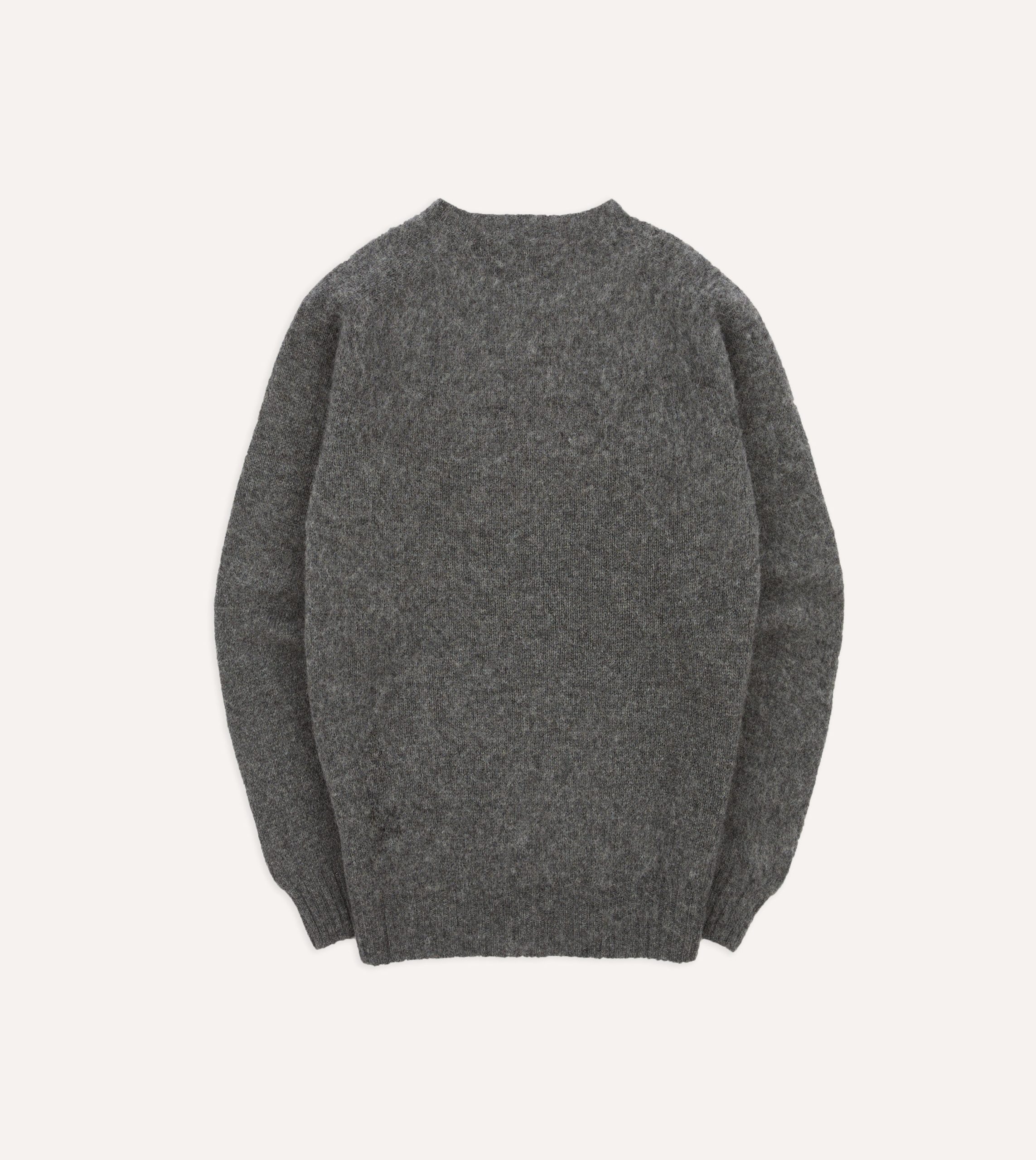 Charcoal Brushed Shetland Crew Neck Jumper - Image 5