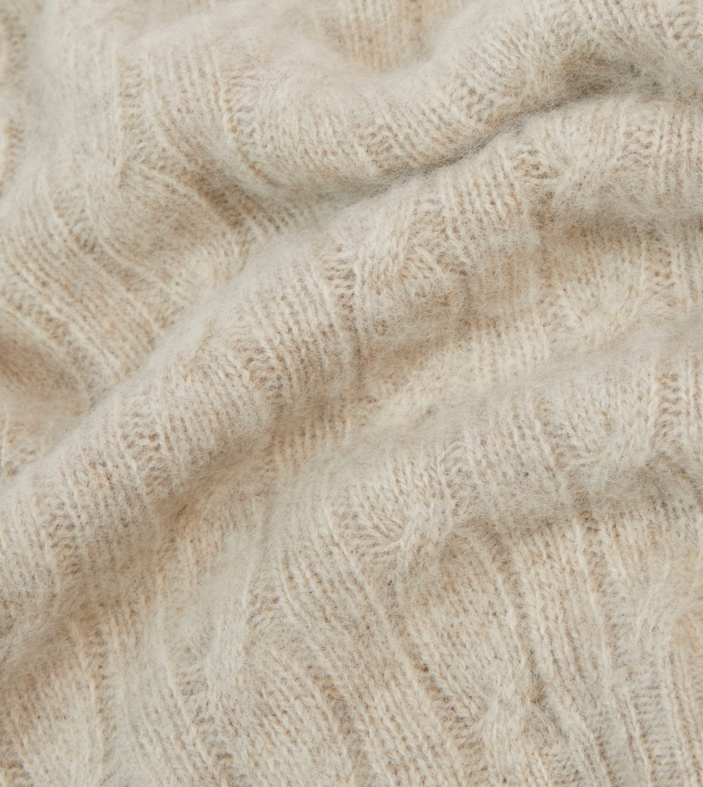 Putty Brushed Cable Knit Shetland Crew Neck Jumper - Image 2