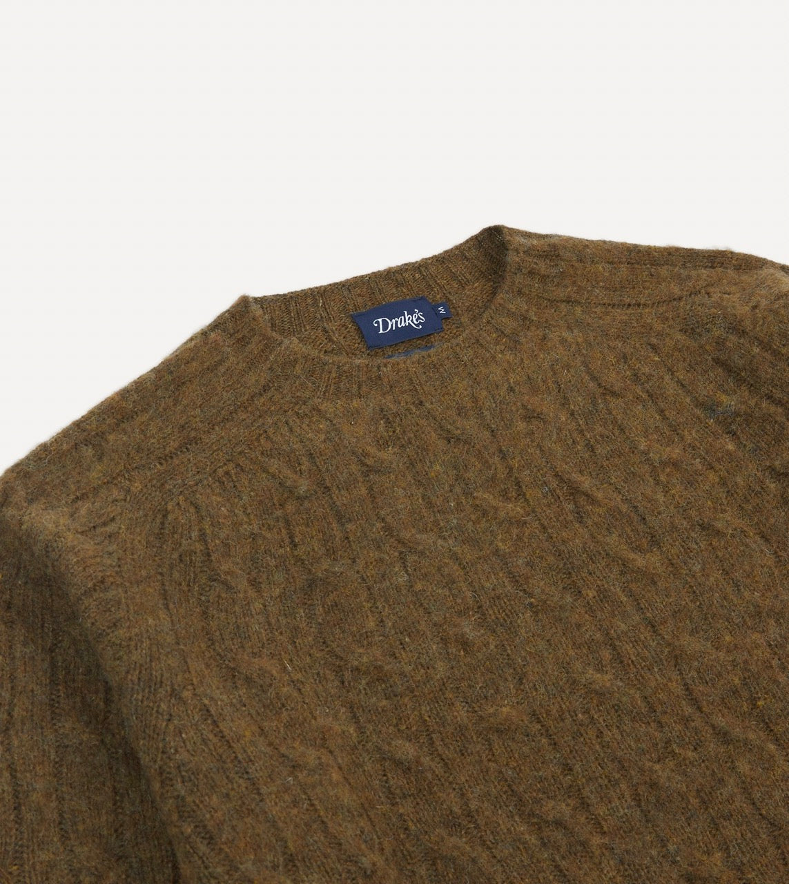 Olive Brushed Cable Knit Shetland Crew Neck Jumper - Image 3