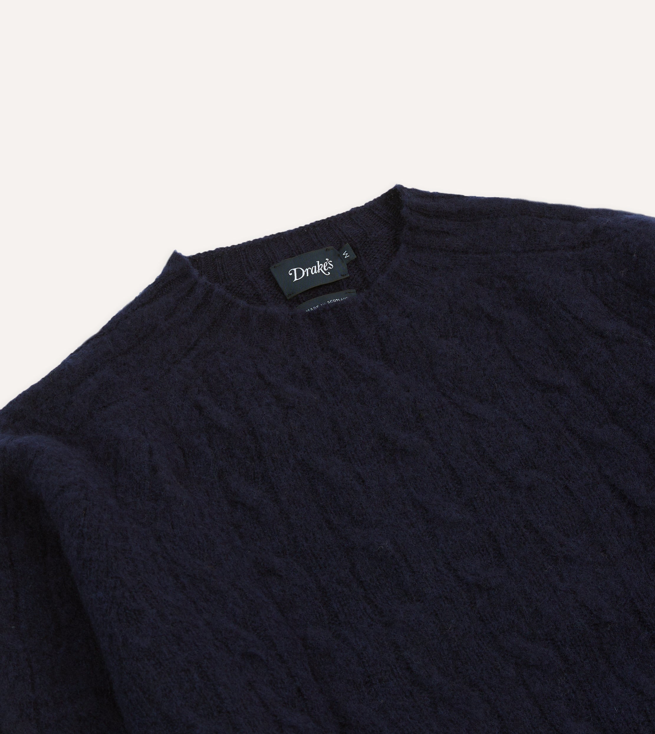 Navy Brushed Cable Knit Shetland Crew Neck Jumper - Image 3