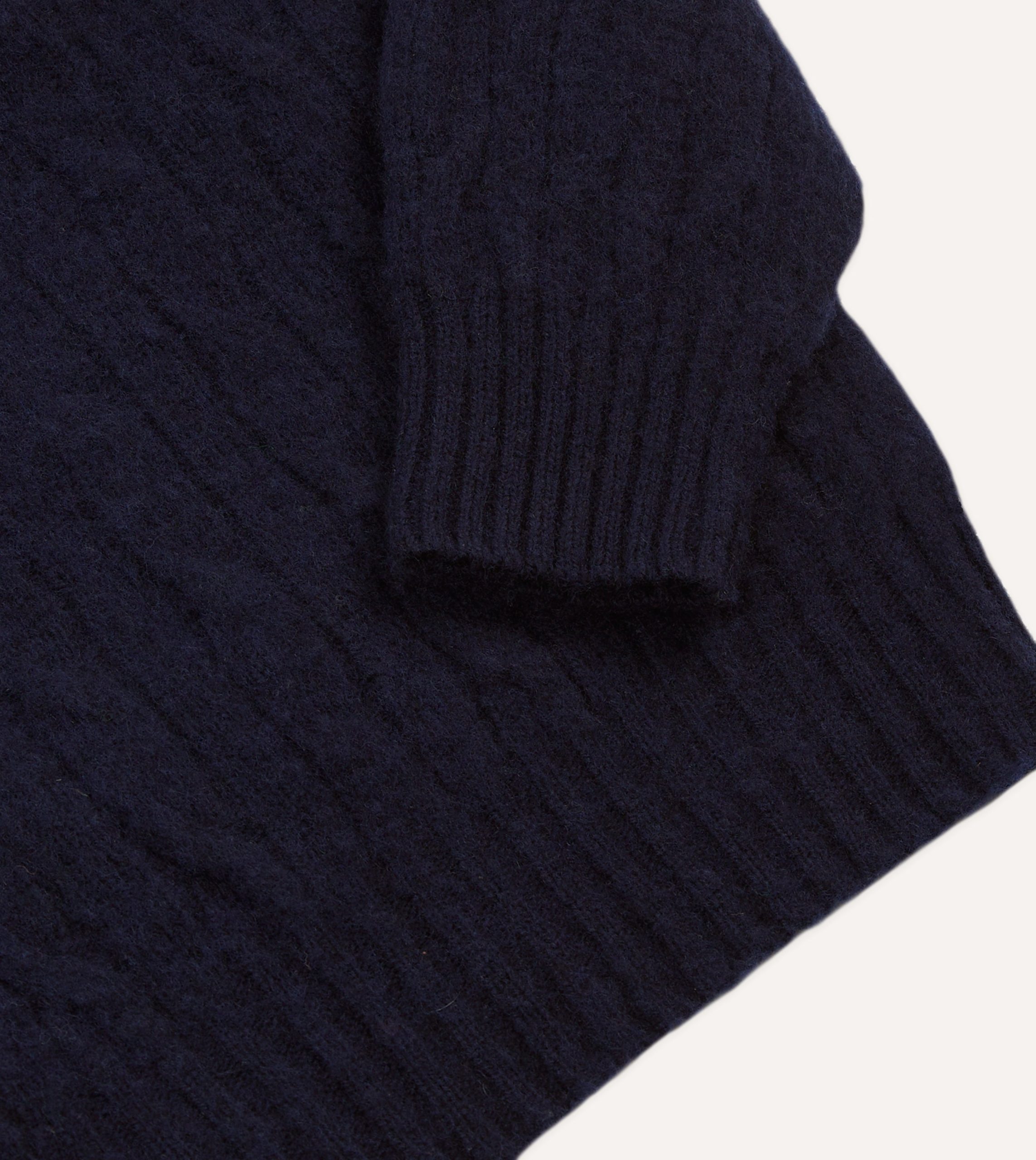 Navy Brushed Cable Knit Shetland Crew Neck Jumper - Image 4