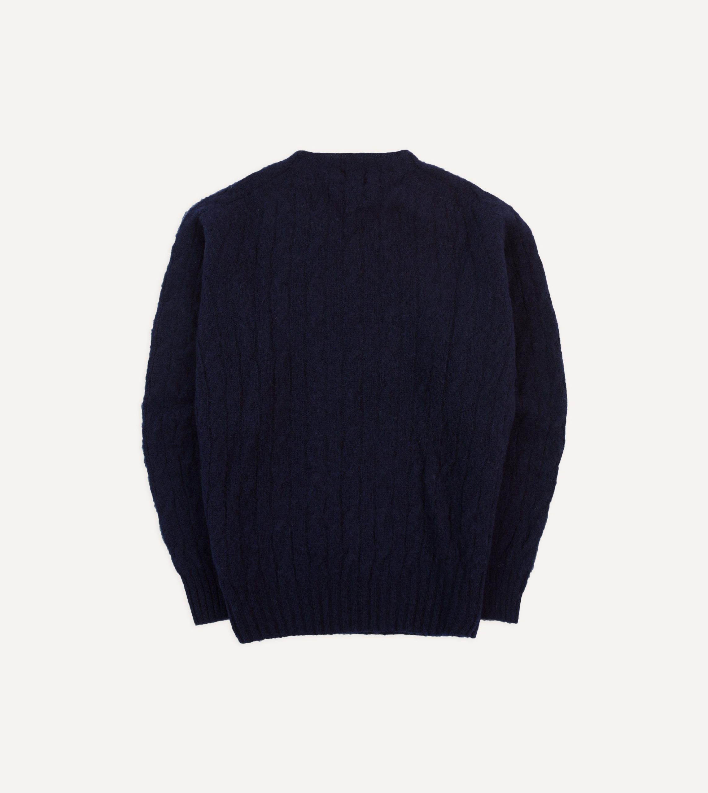 Navy Brushed Cable Knit Shetland Crew Neck Jumper - Image 5