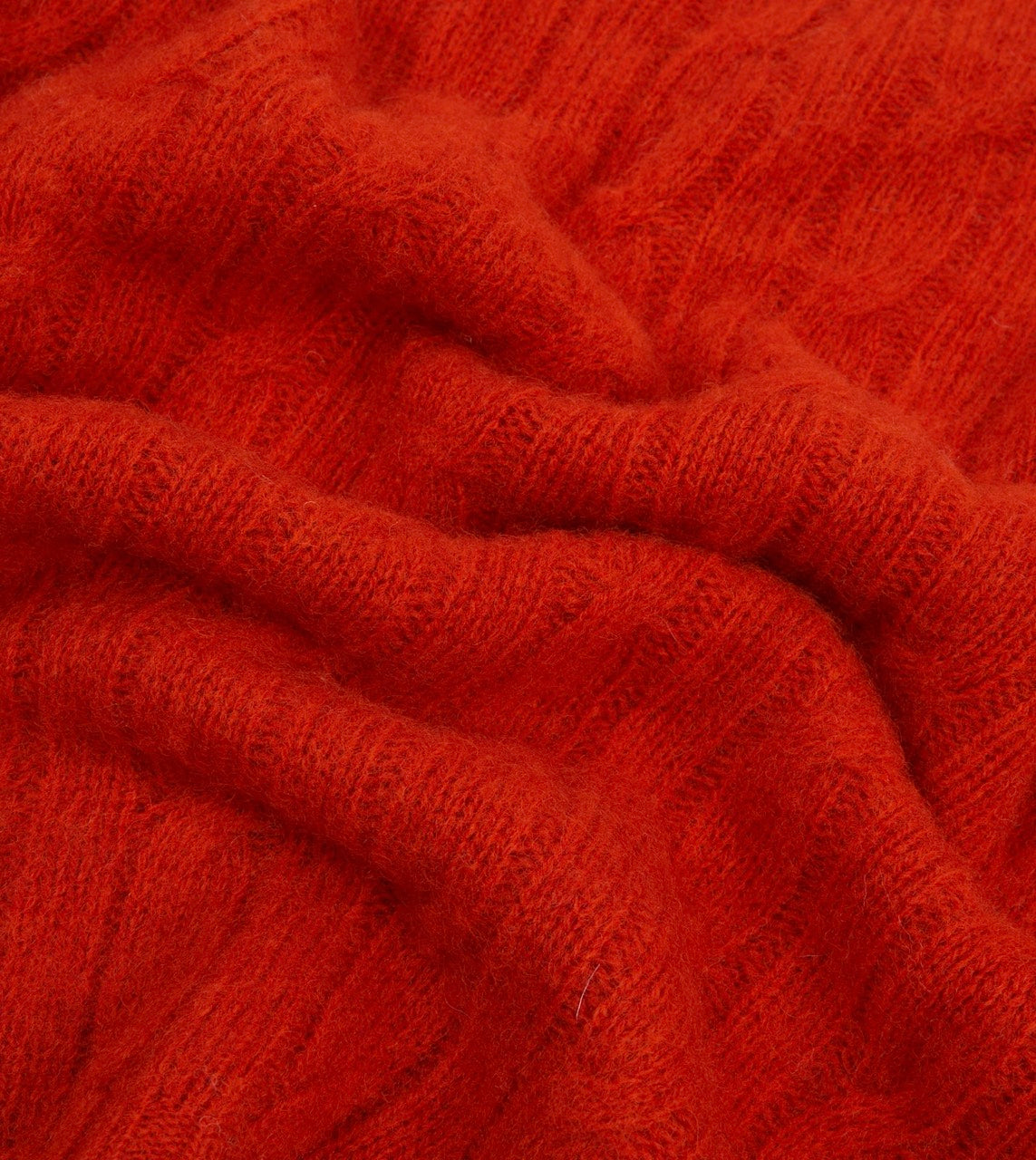 Red Brushed Cable Knit Shetland Crew Neck Jumper - Image 2