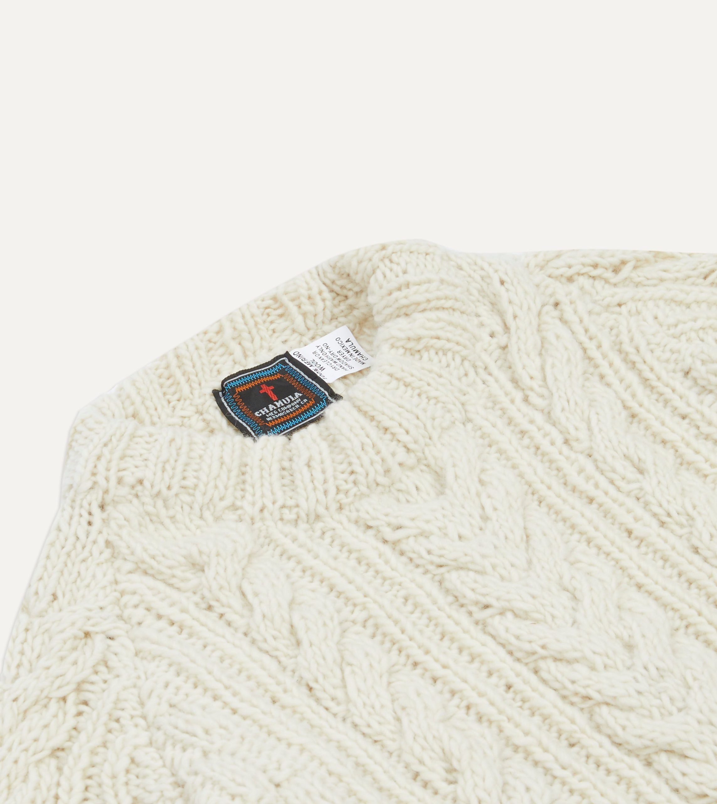 Chamula for Drake's Ecru Cable Knit Merino Jumper - Image 3