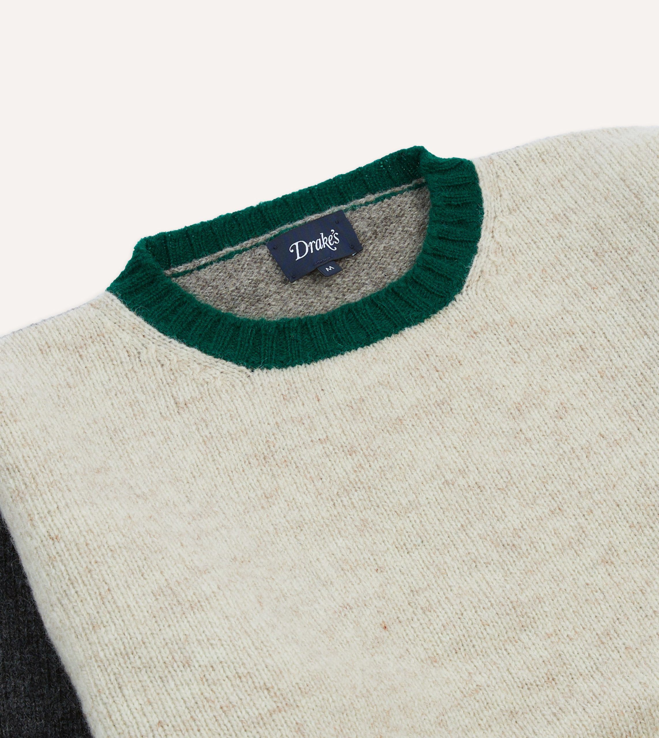 Ecru Multi Colourblock Brushed Shetland Crew Neck Jumper - Image 3