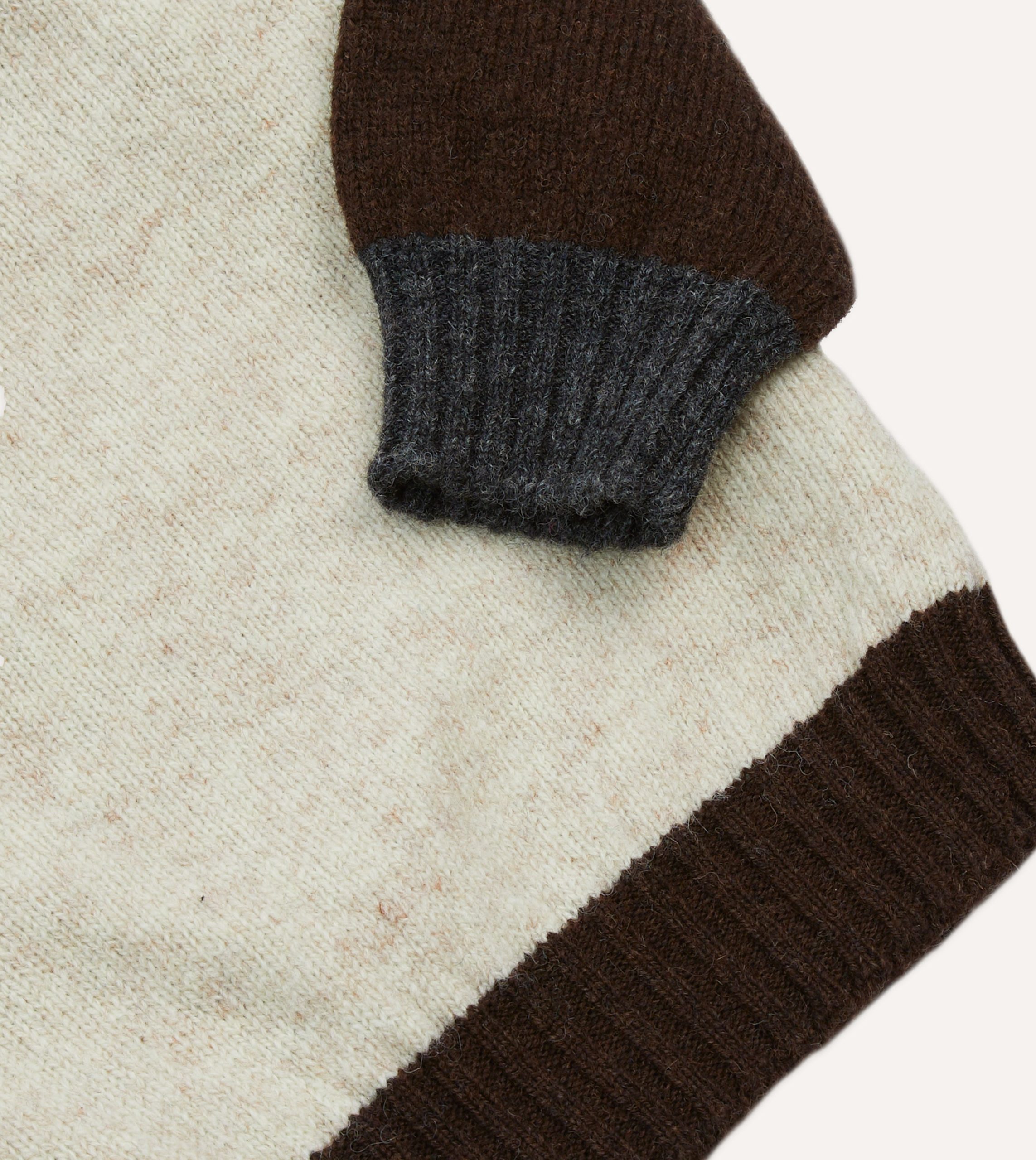 Ecru Multi Colourblock Brushed Shetland Crew Neck Jumper - Image 4