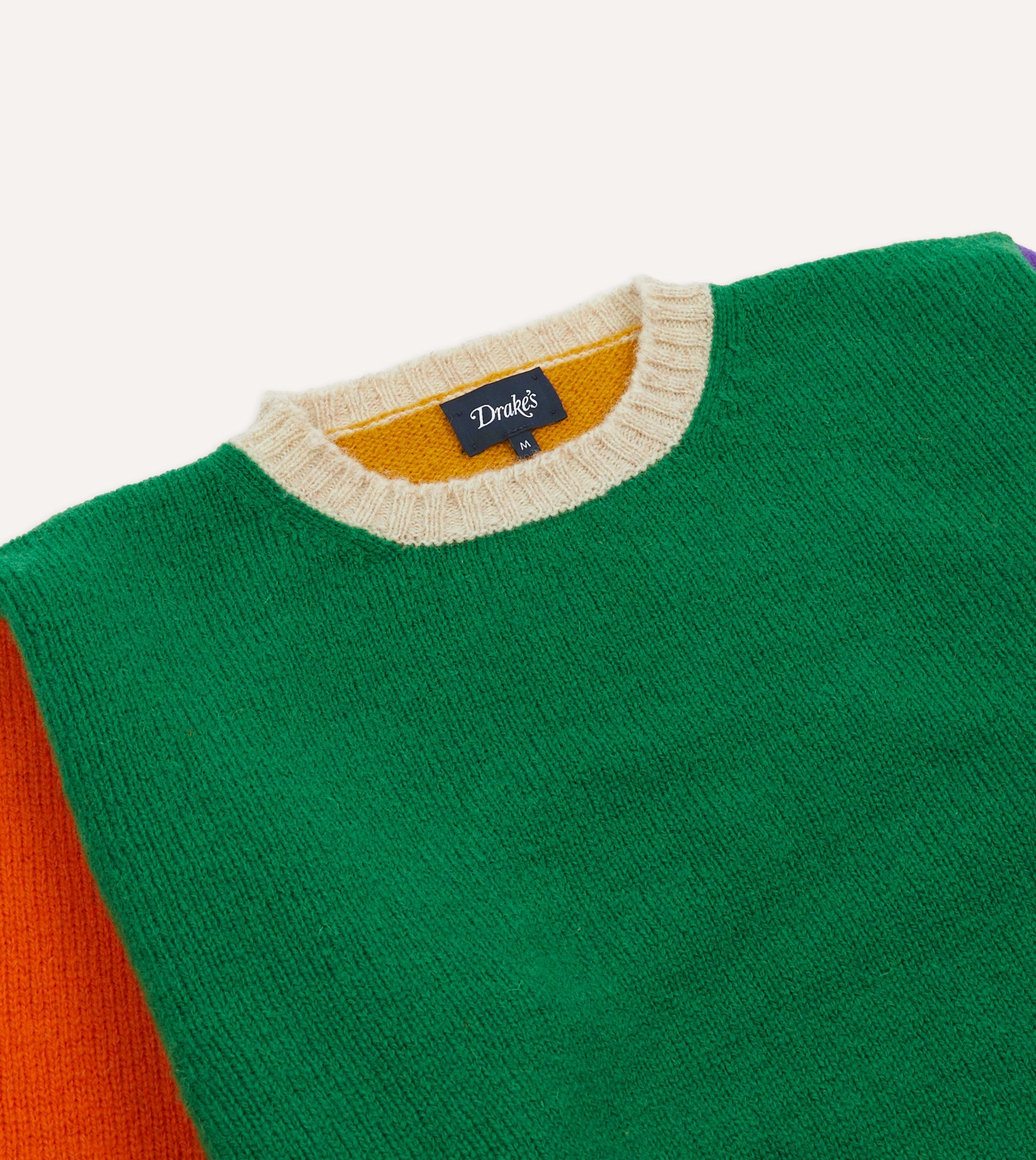 Green Multi Colourblock Brushed Shetland Crew Neck Jumper - Image 3