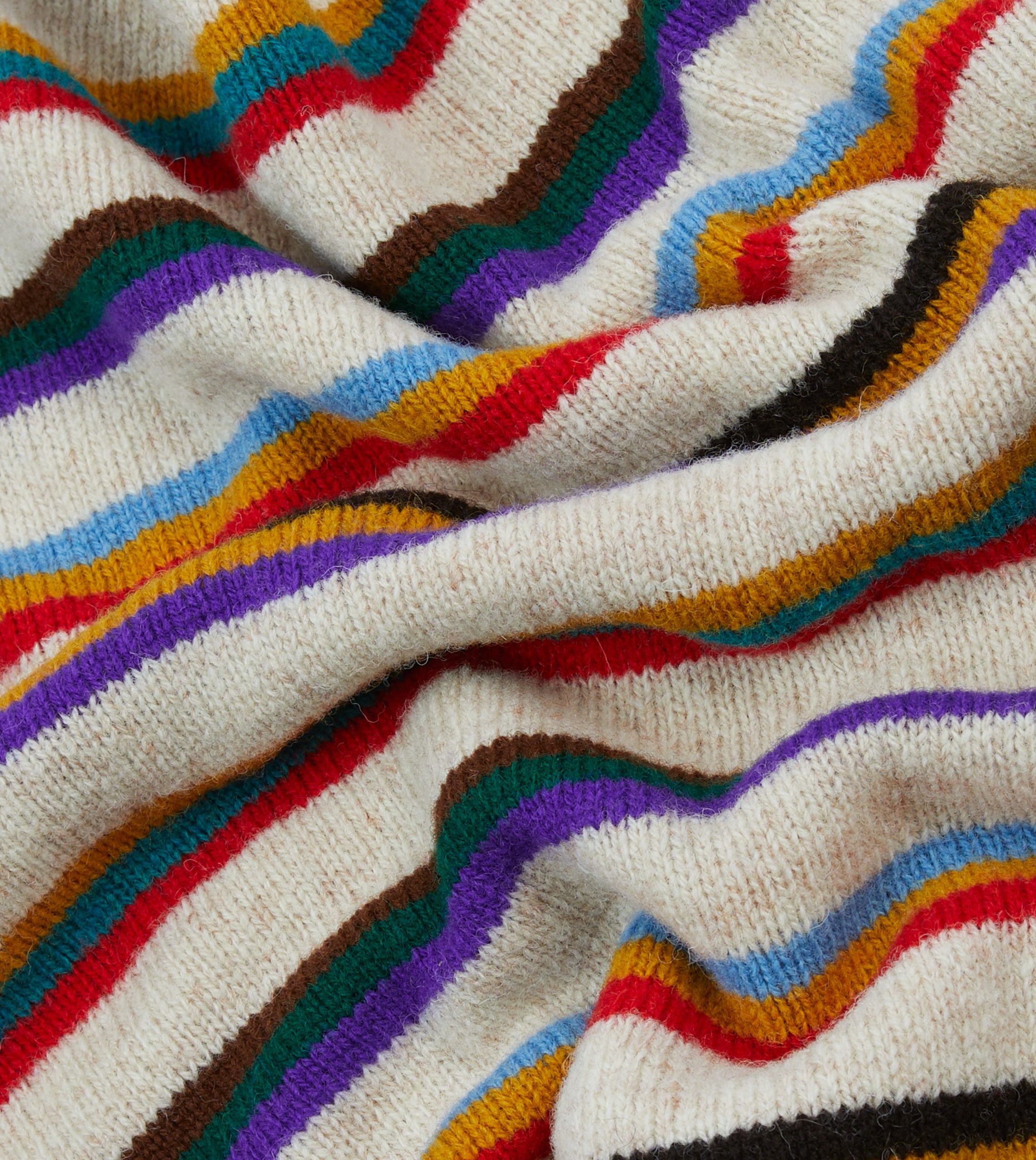 Ecru Multi Thin Stripe Brushed Shetland Crew Neck Jumper - Image 2