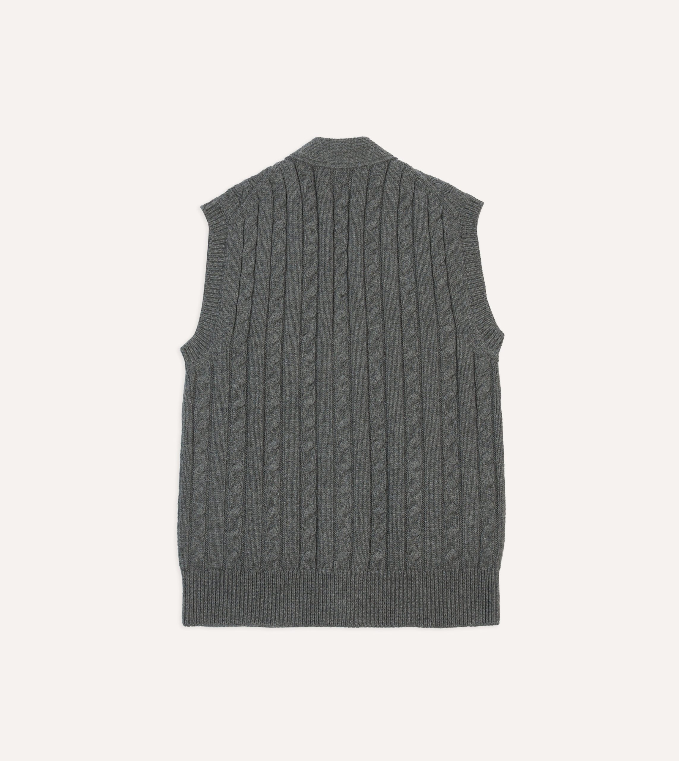 Grey Alpaca Lambswool Cable Knit Sleeveless Cardigan - Image 5