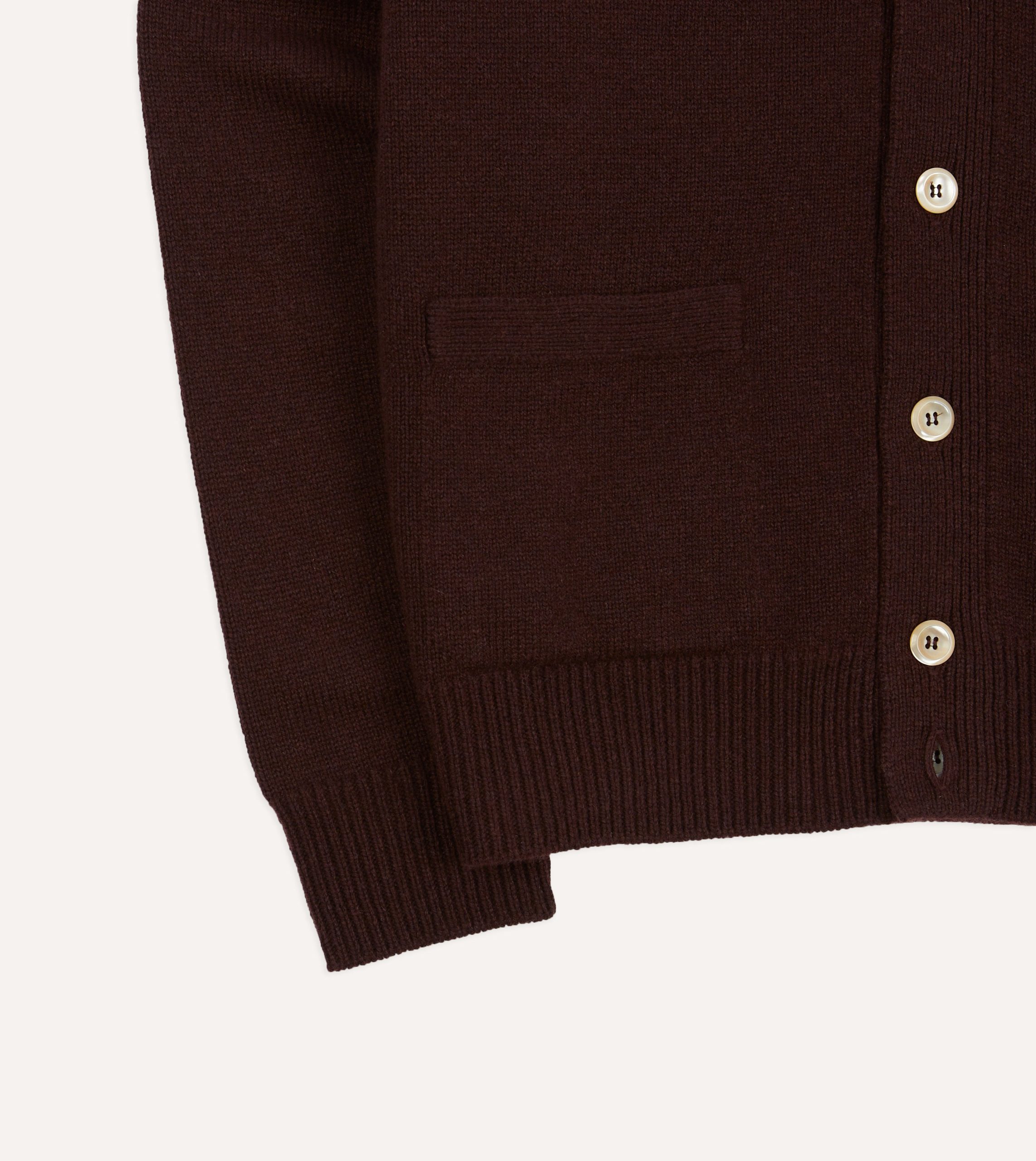 Dark Brown Lambswool 6 Button Cardigan - Image 6