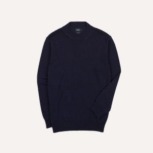 Navy Cotton Mock Neck Jumper