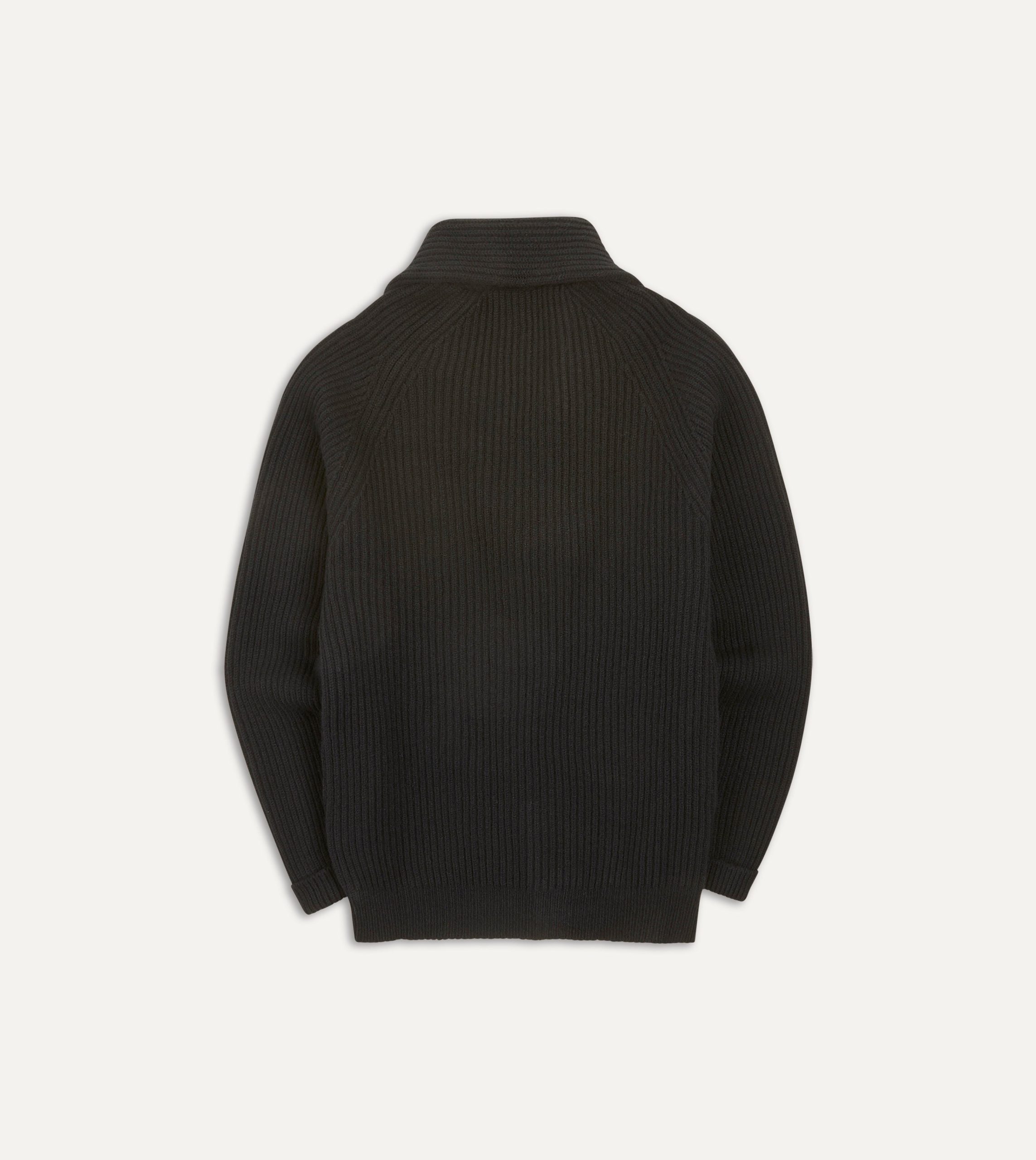 Black Lambswool Shawl Collar Cardigan - Image 6