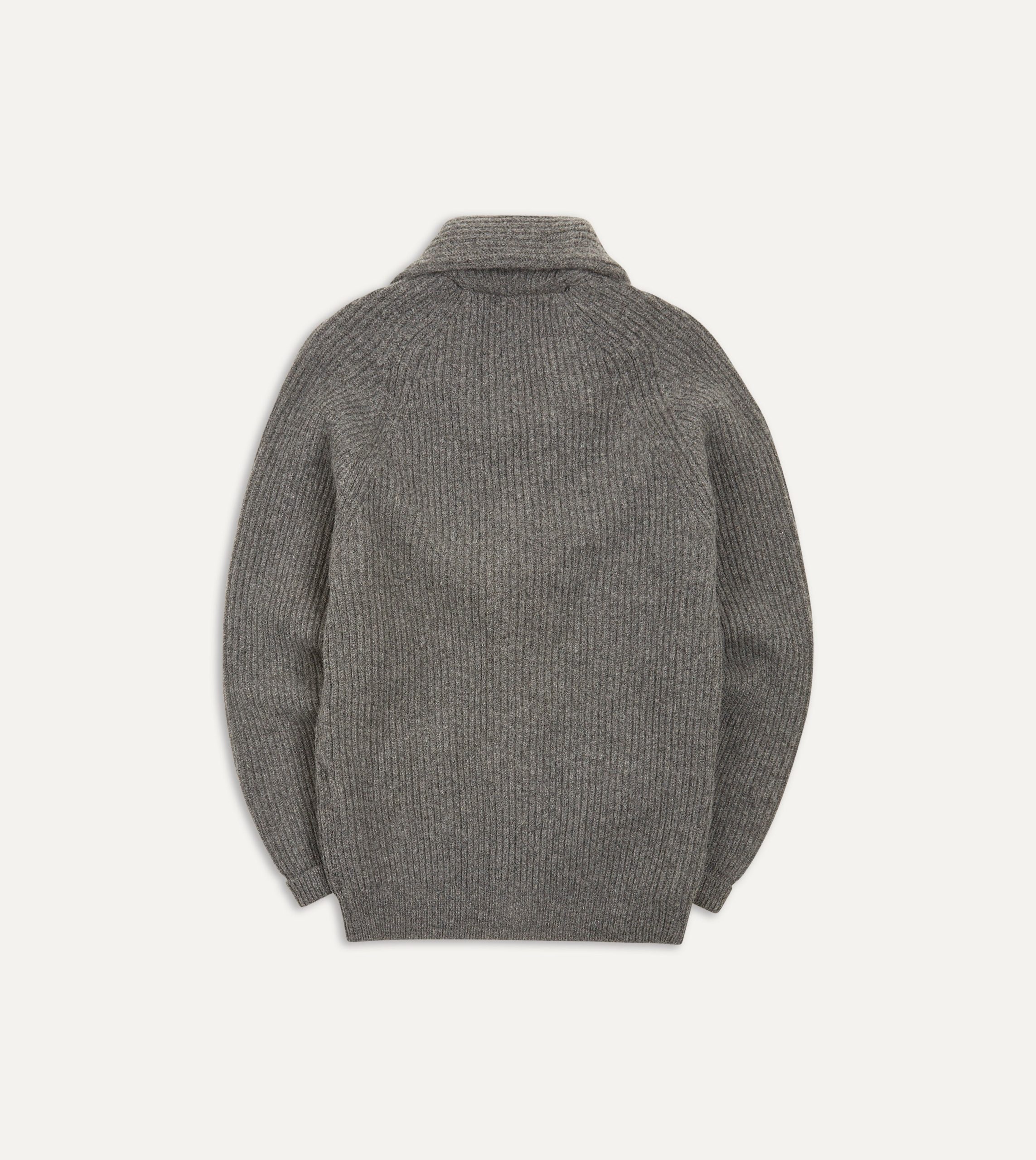 Grey Lambswool Shawl Collar Cardigan - Image 6