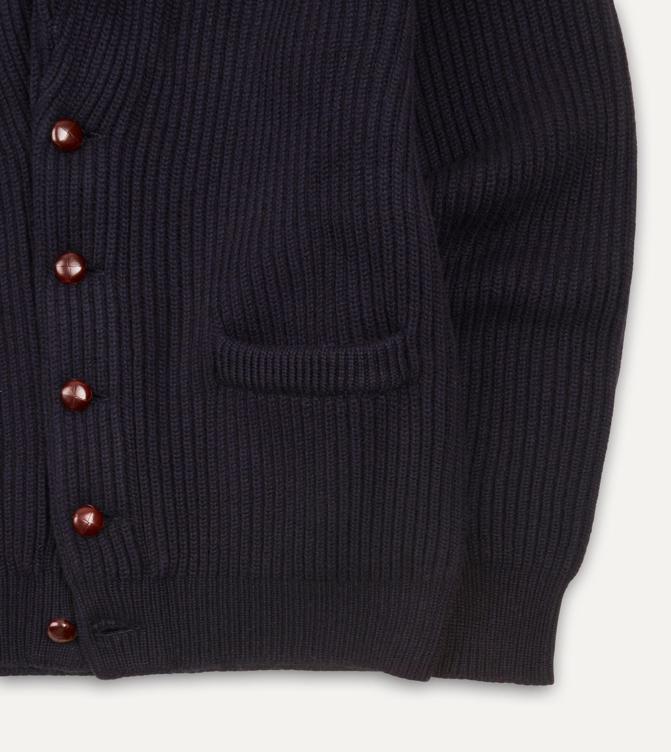 Navy Cashmere Shawl Collar Cardigan - Image 5