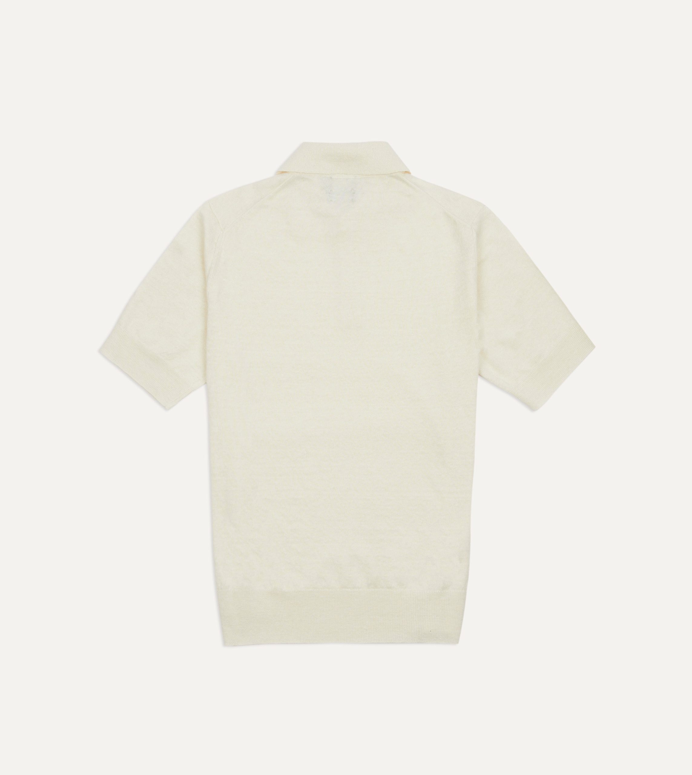 Ecru Knitted Linen-Cotton Short-Sleeve Polo Shirt - Image 4